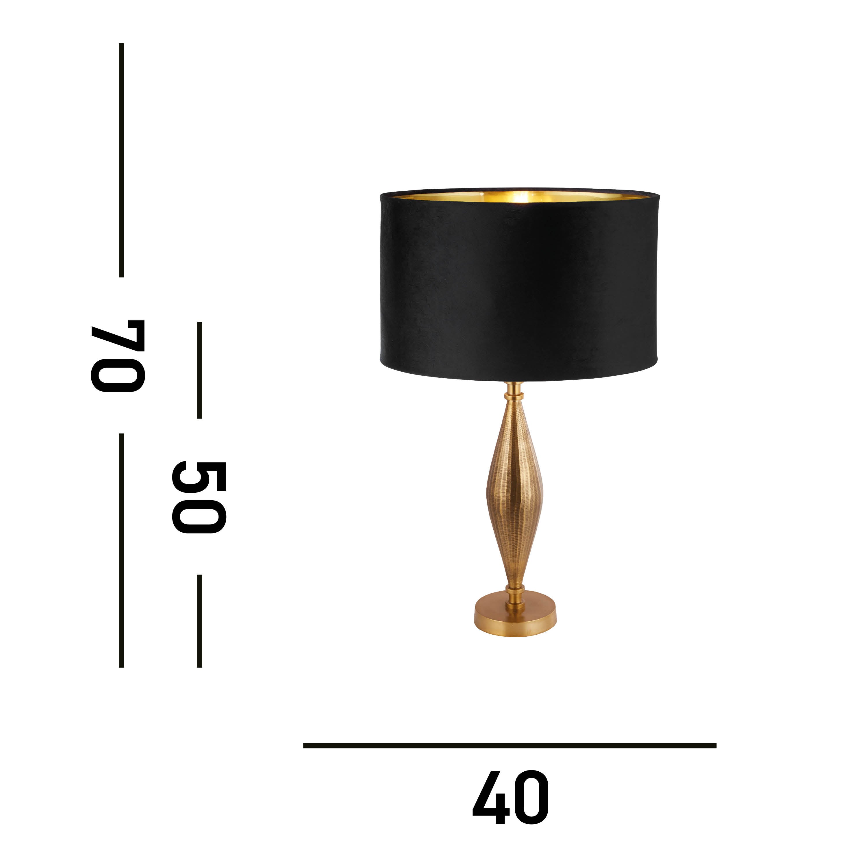 Rye Table Lamp - Antique Brass Metal & Black Velvet Shade