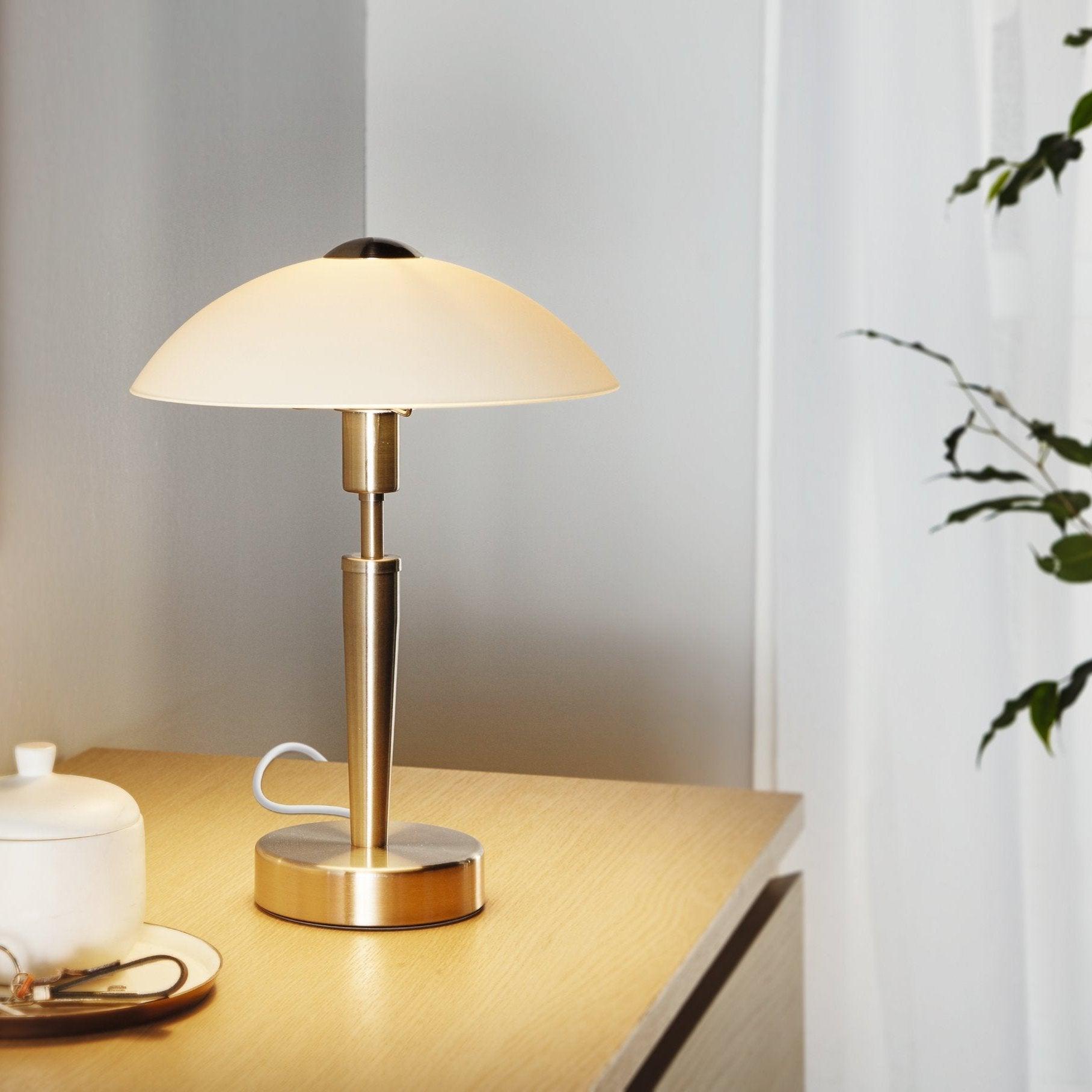 eglo solo 1 nickel touch table lamp satin glass shade
