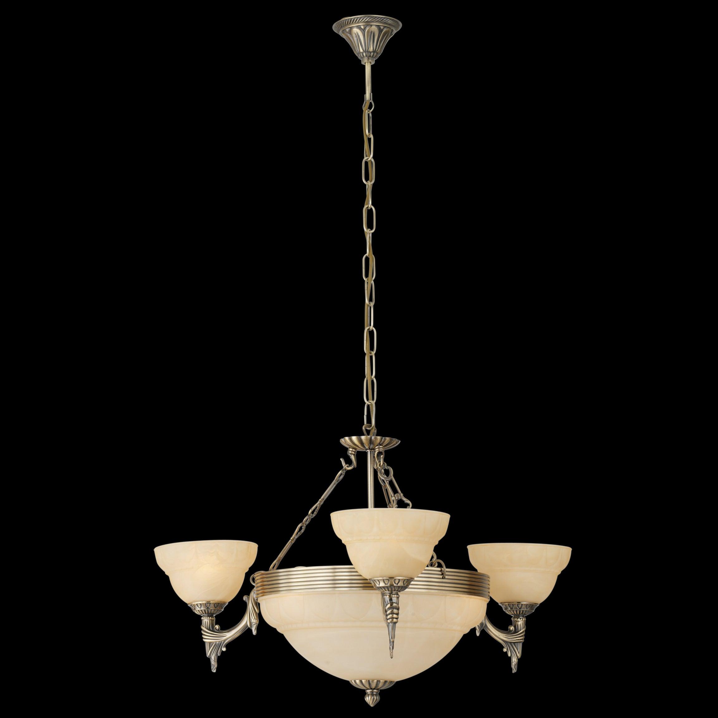 eglo marbella 6 light bronze alabaster glass ceiling pendant living room close up