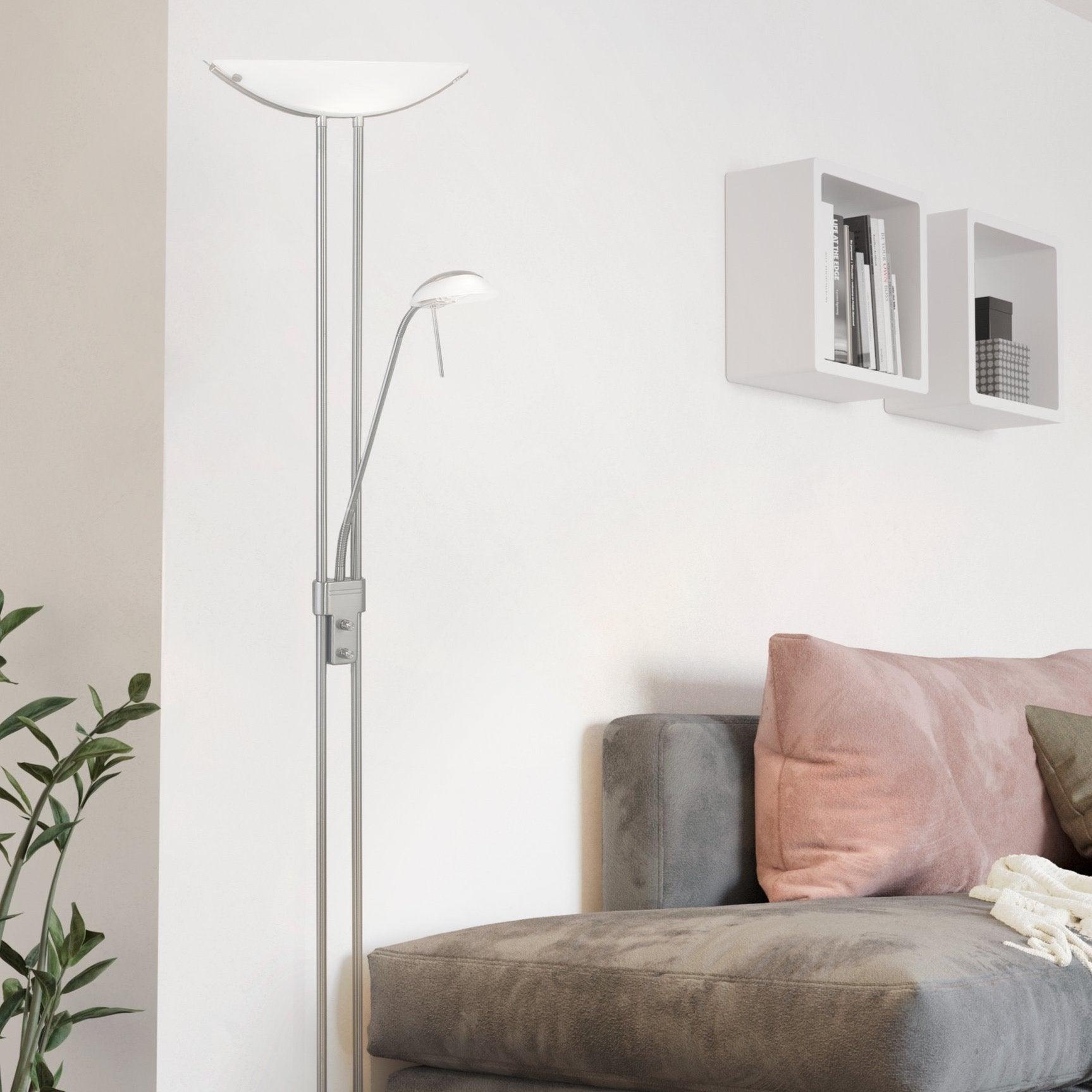 eglo baya nickel mother child floor lamp living room close up