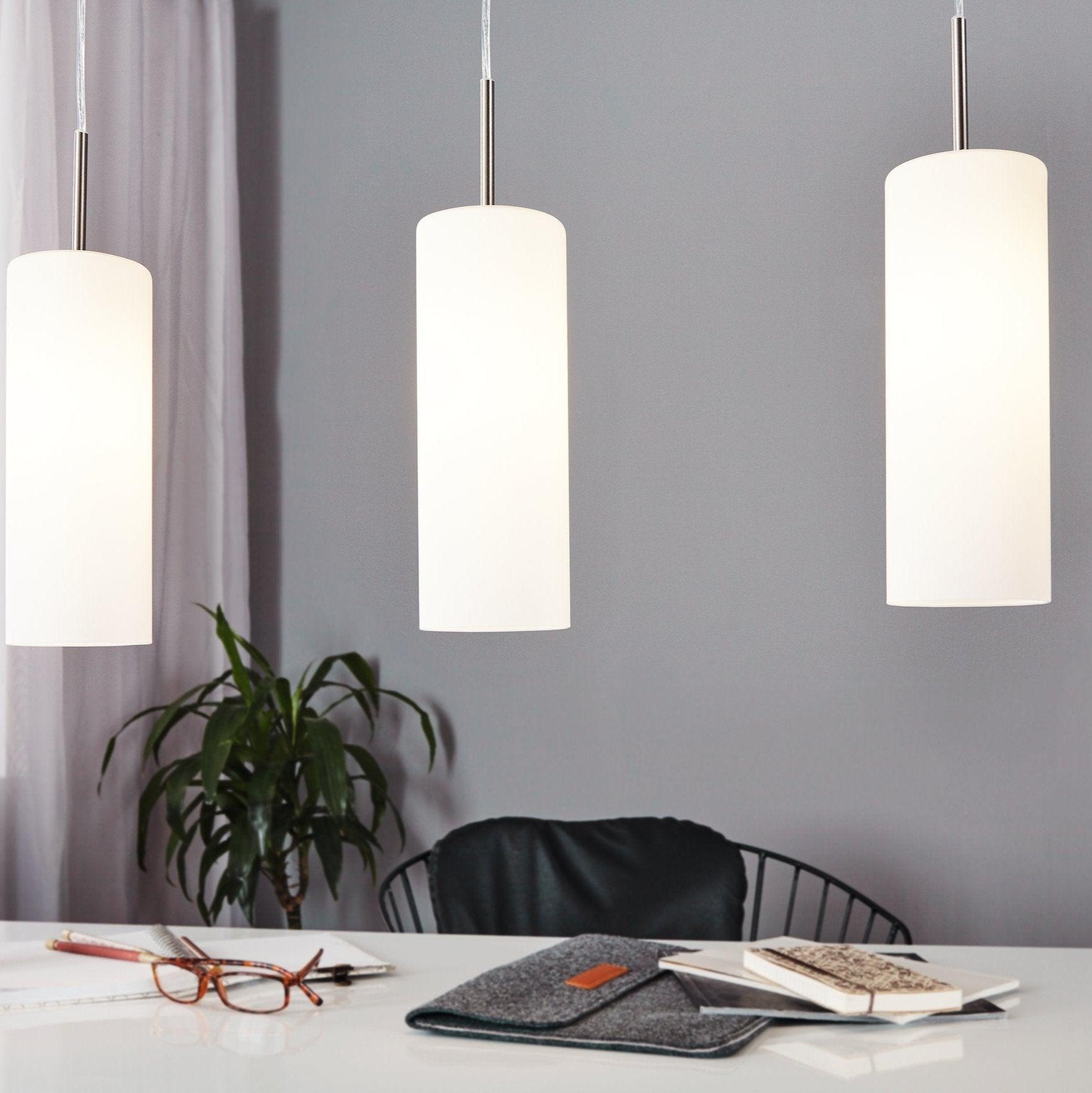eglo troy 3 3 light white satin glass nickel ceiling pendant