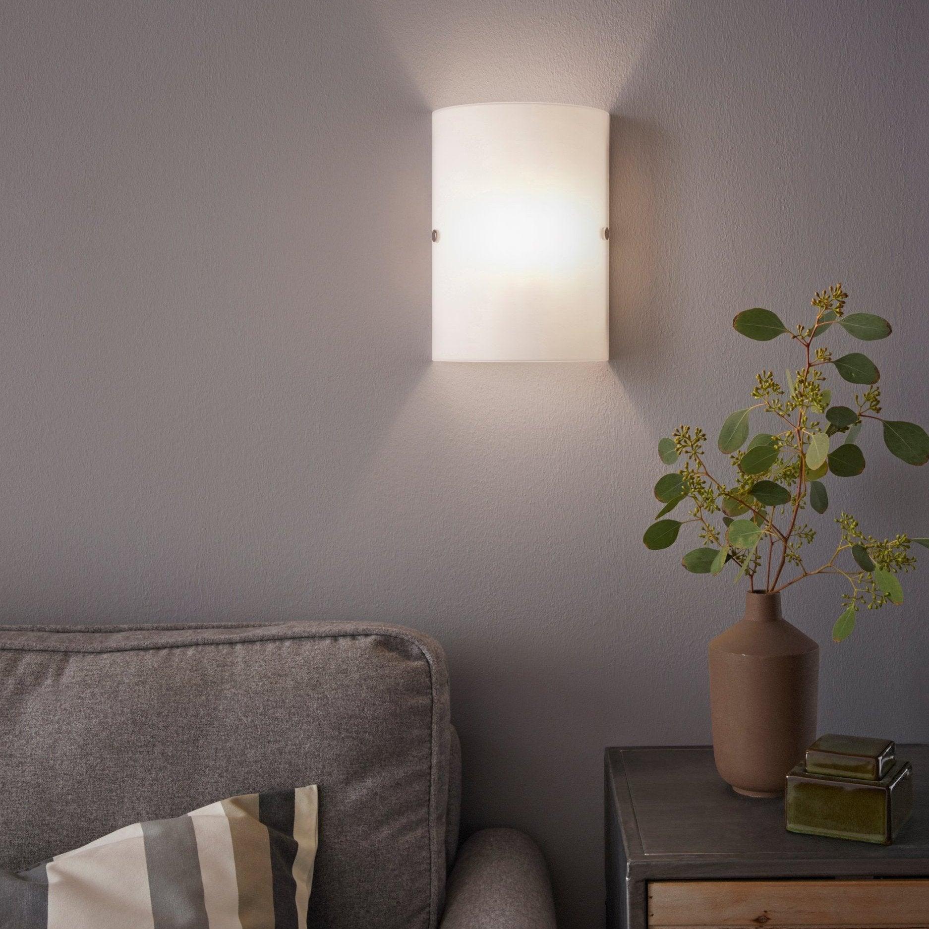 eglo troy 3 curved white satin glass wall light