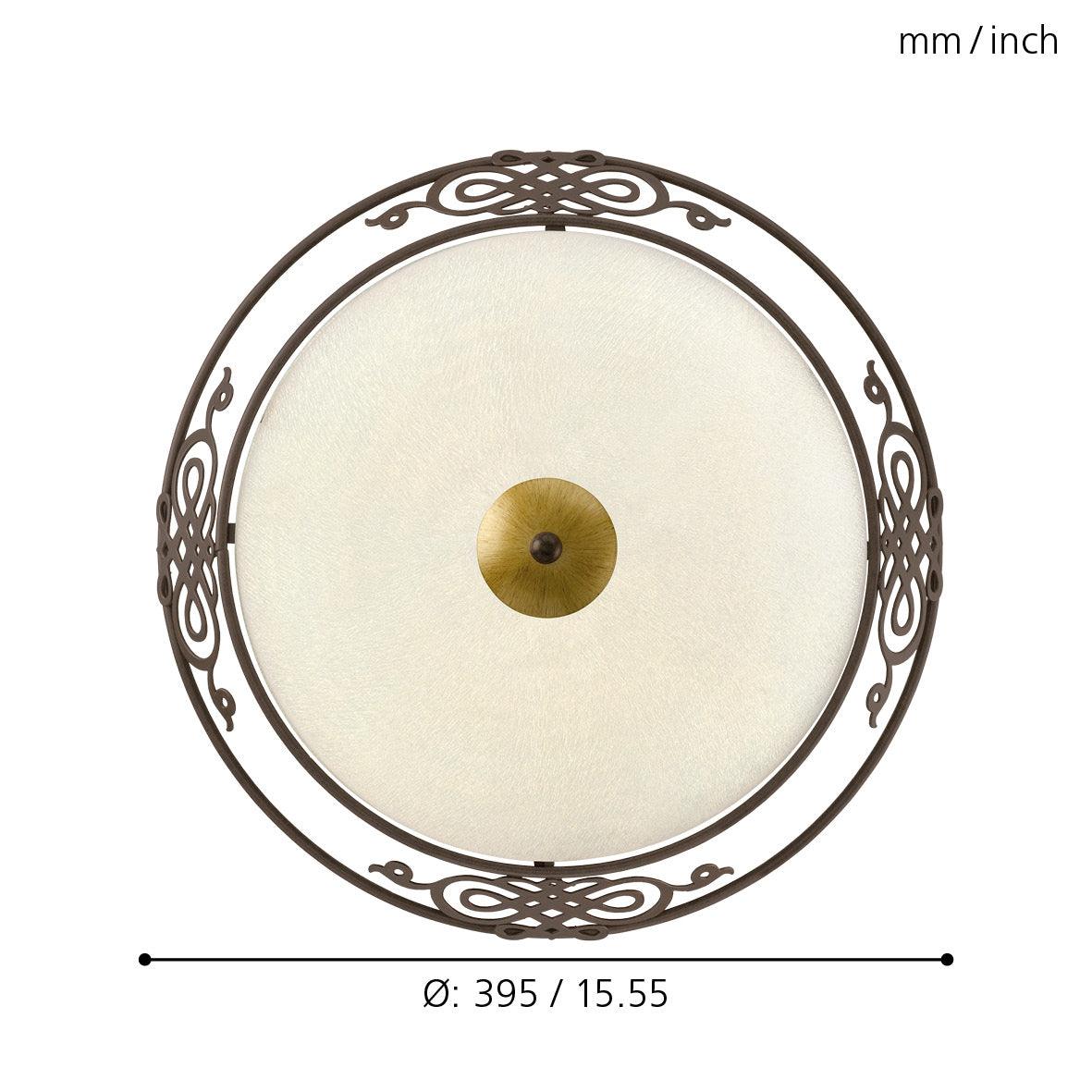 eglo mestre antique brown metal beige glass flush living room close up