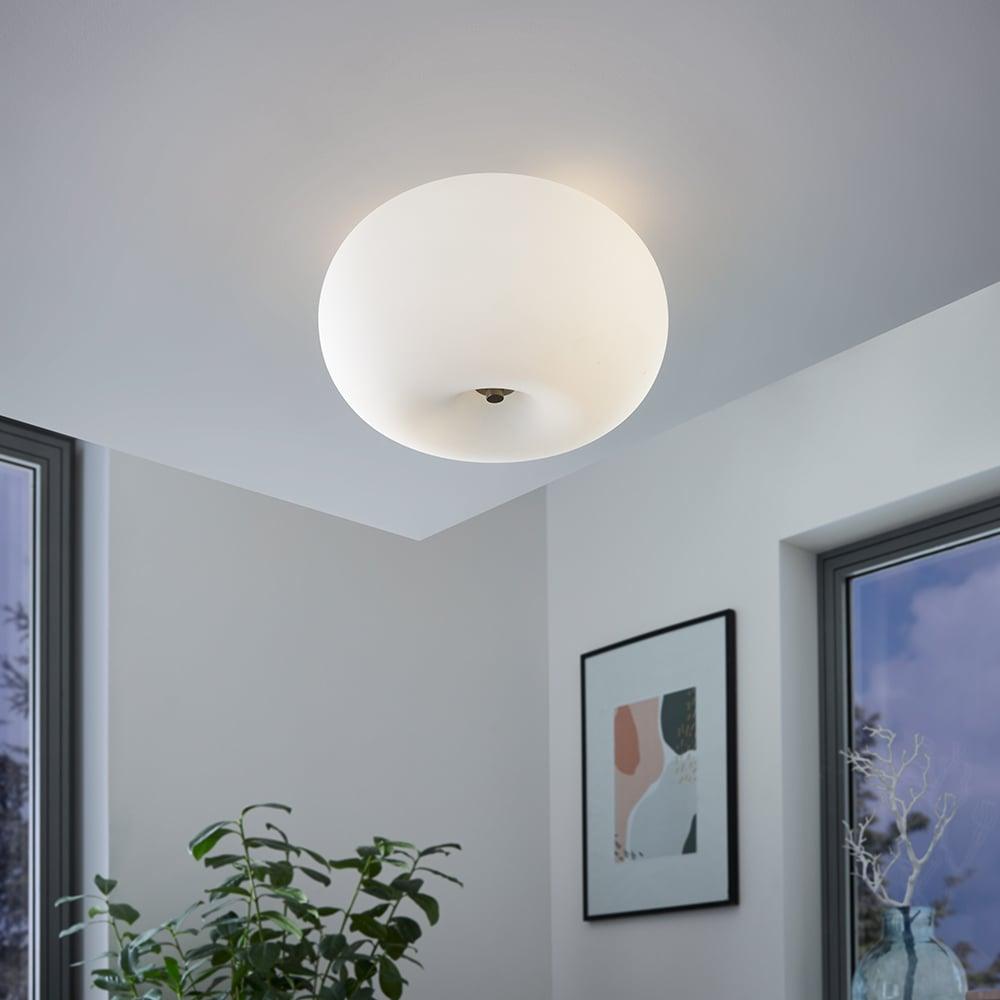 eglo optica opal matte glass flush ceiling light 31cm living room close up