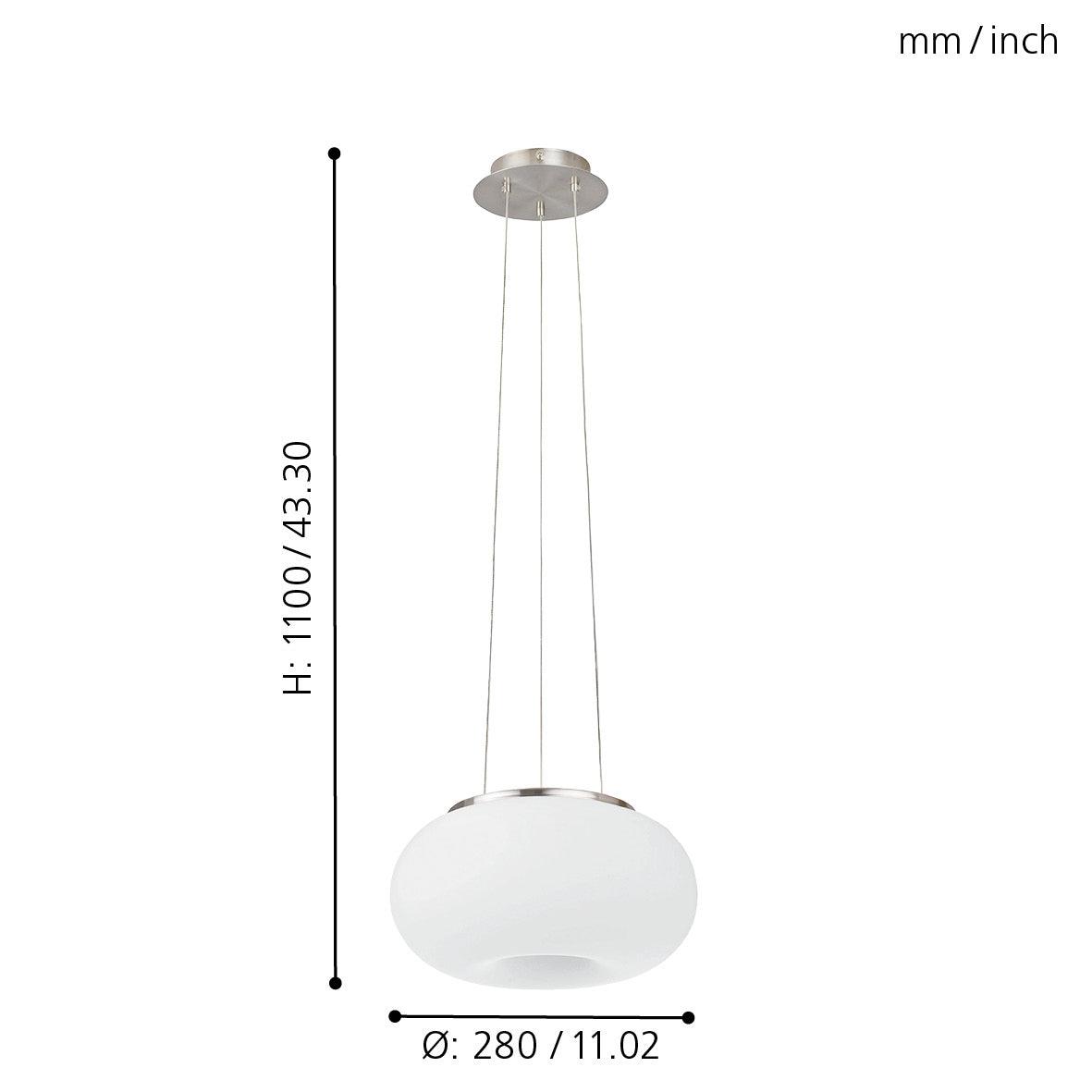 eglo optica white opal glass nickel ceiling pendant 28cm Kitchen Lighting Close Up