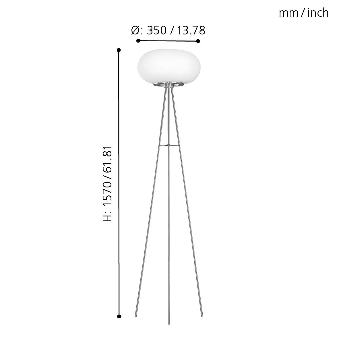 eglo optica nickel tripod floor lamp with opal white glass shade hallway lighting