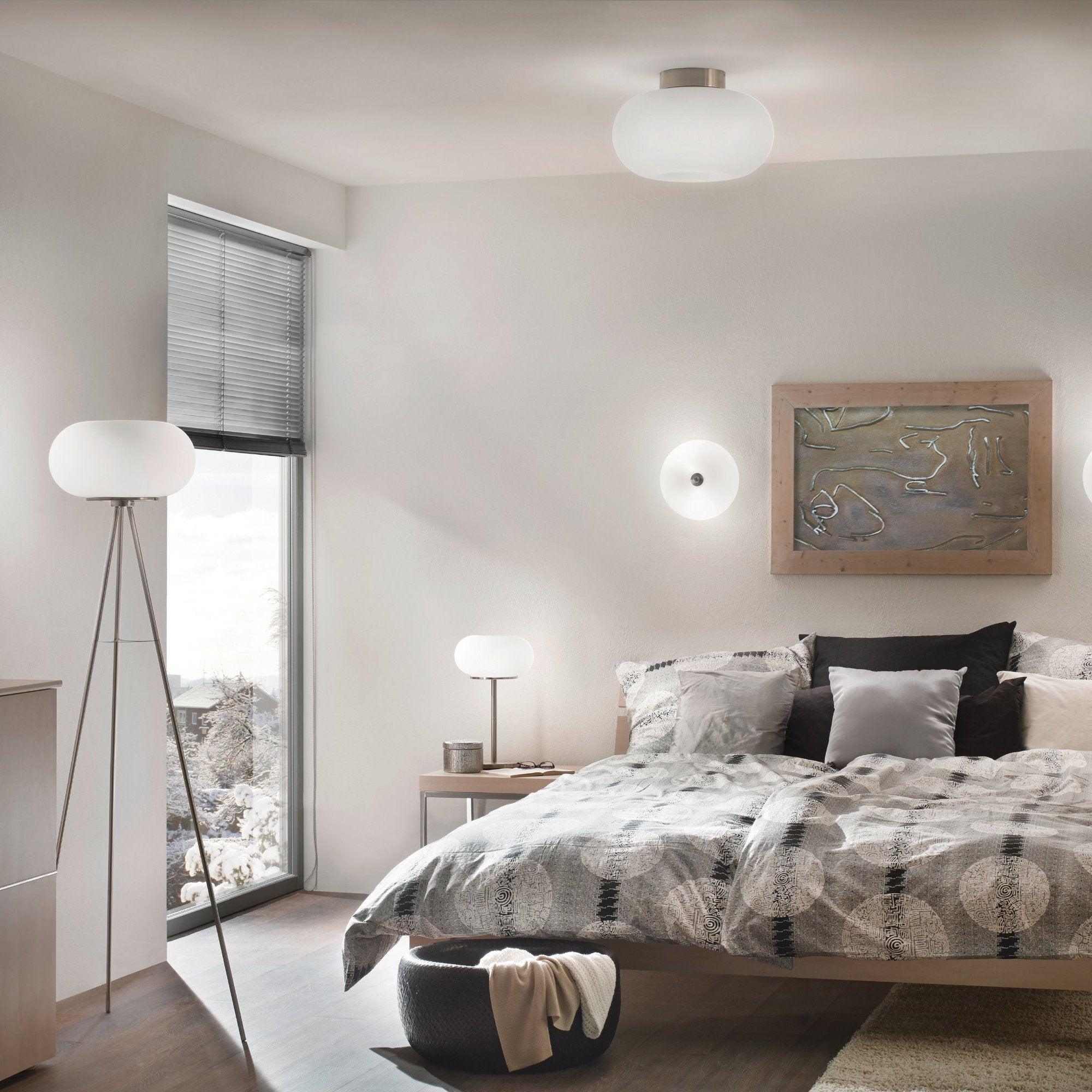 eglo optica nickel tripod floor lamp with opal white glass shade