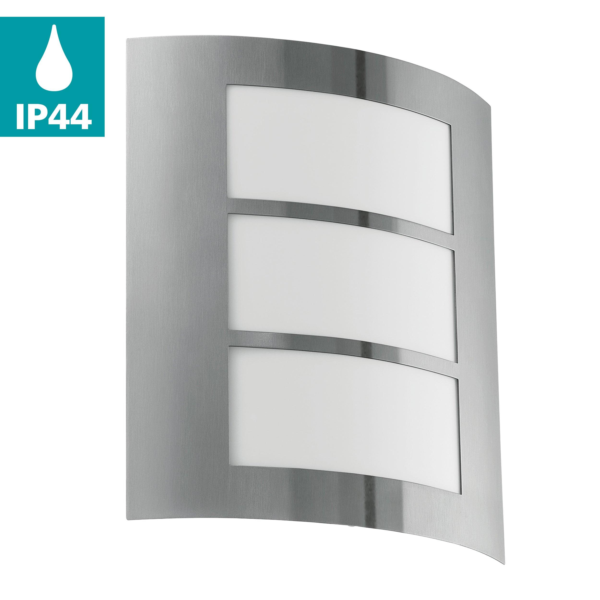 eglo city ip44 curved silveroutdoor wall light living room close up