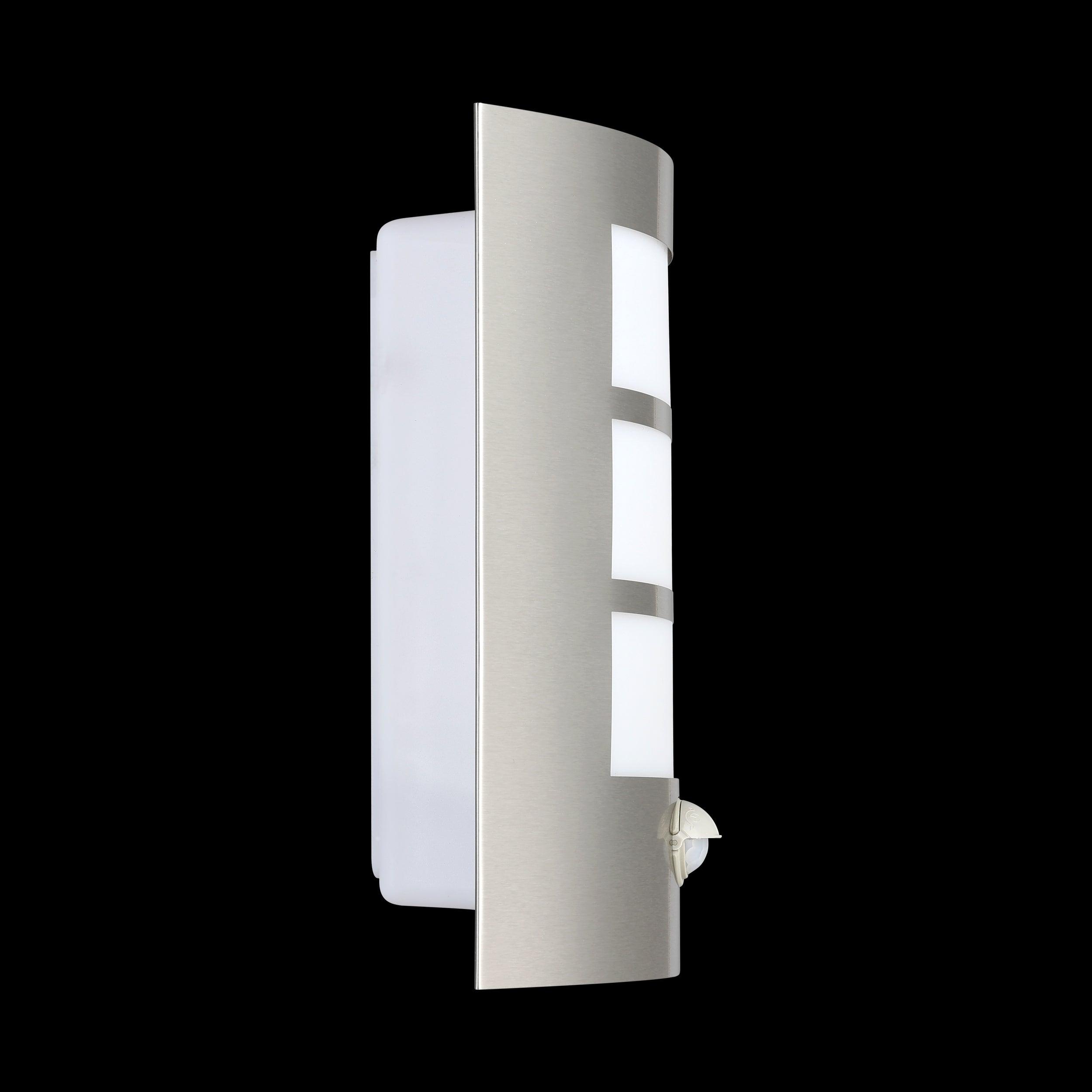 eglo city ip44 curved pir stainless steel outdoor wall light hallway lighting