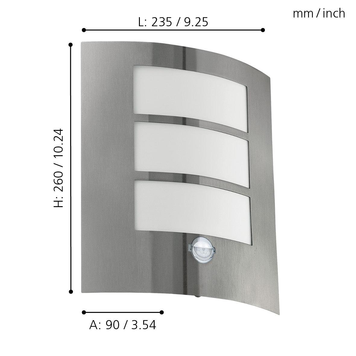 eglo city ip44 curved pir stainless steel outdoor wall light kitchen lighting