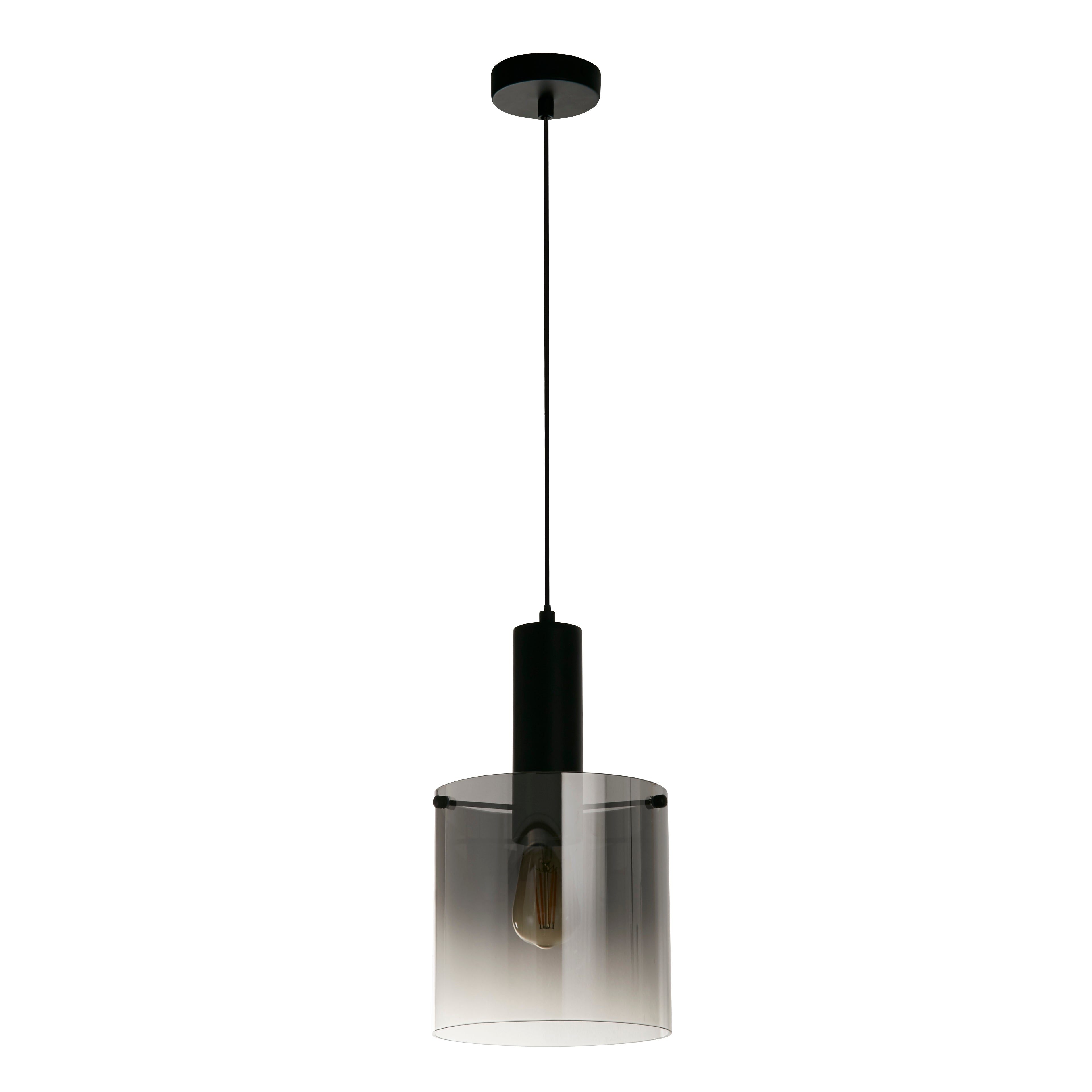 Searchlight Sweden Black Pendant - Smoked Ombre Glass Shade
