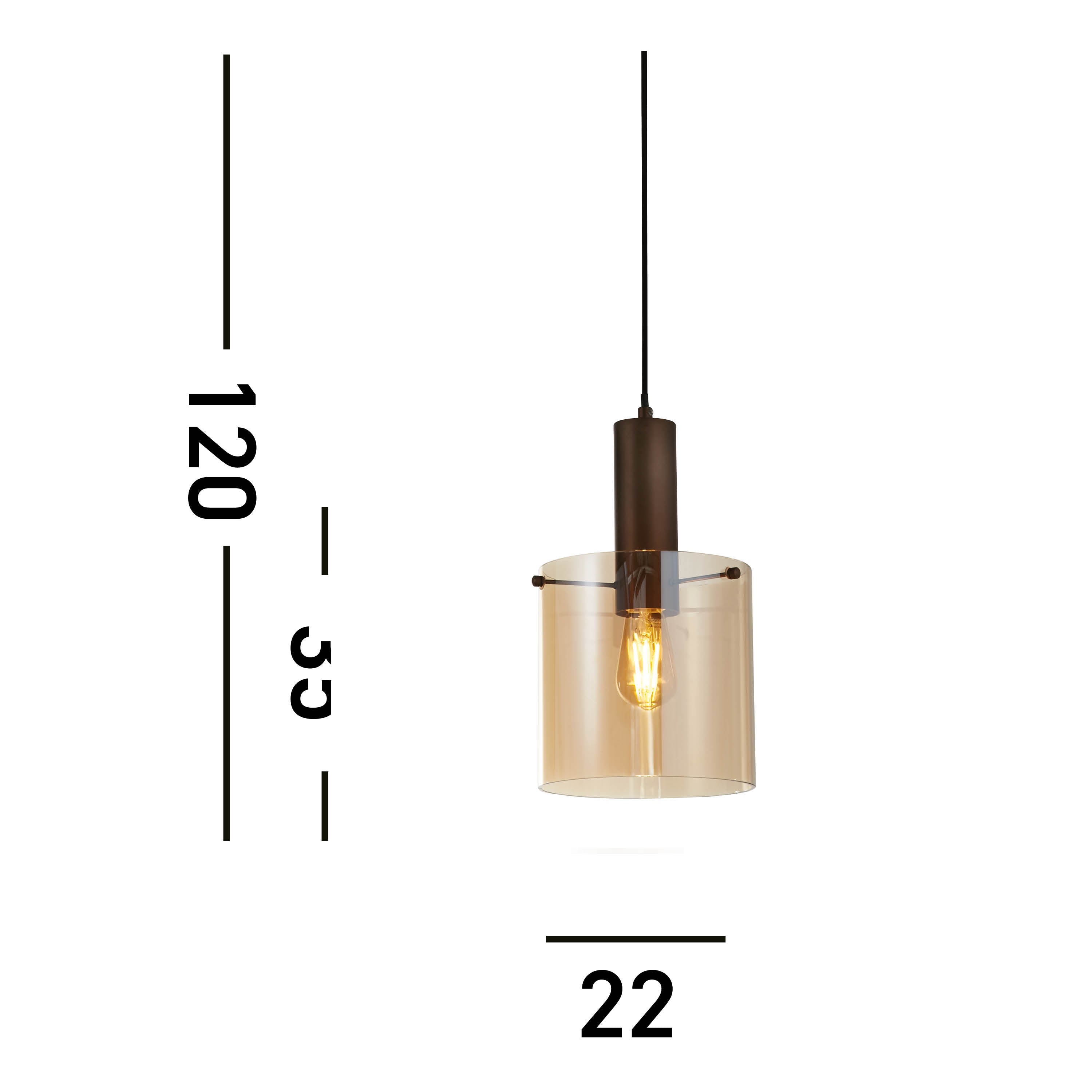 Searchlight Sweden Brown Pendant - Amber Glass Shade