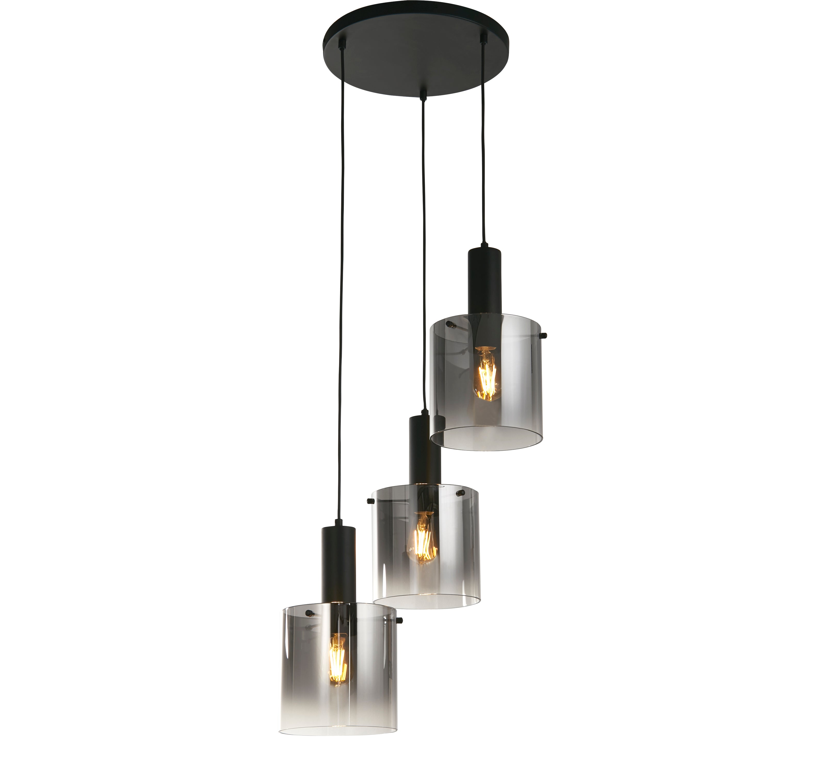 Searchlight Sweden 3 Light Multi-Drop Black Pendant - Smoked Ombre Glass Shade