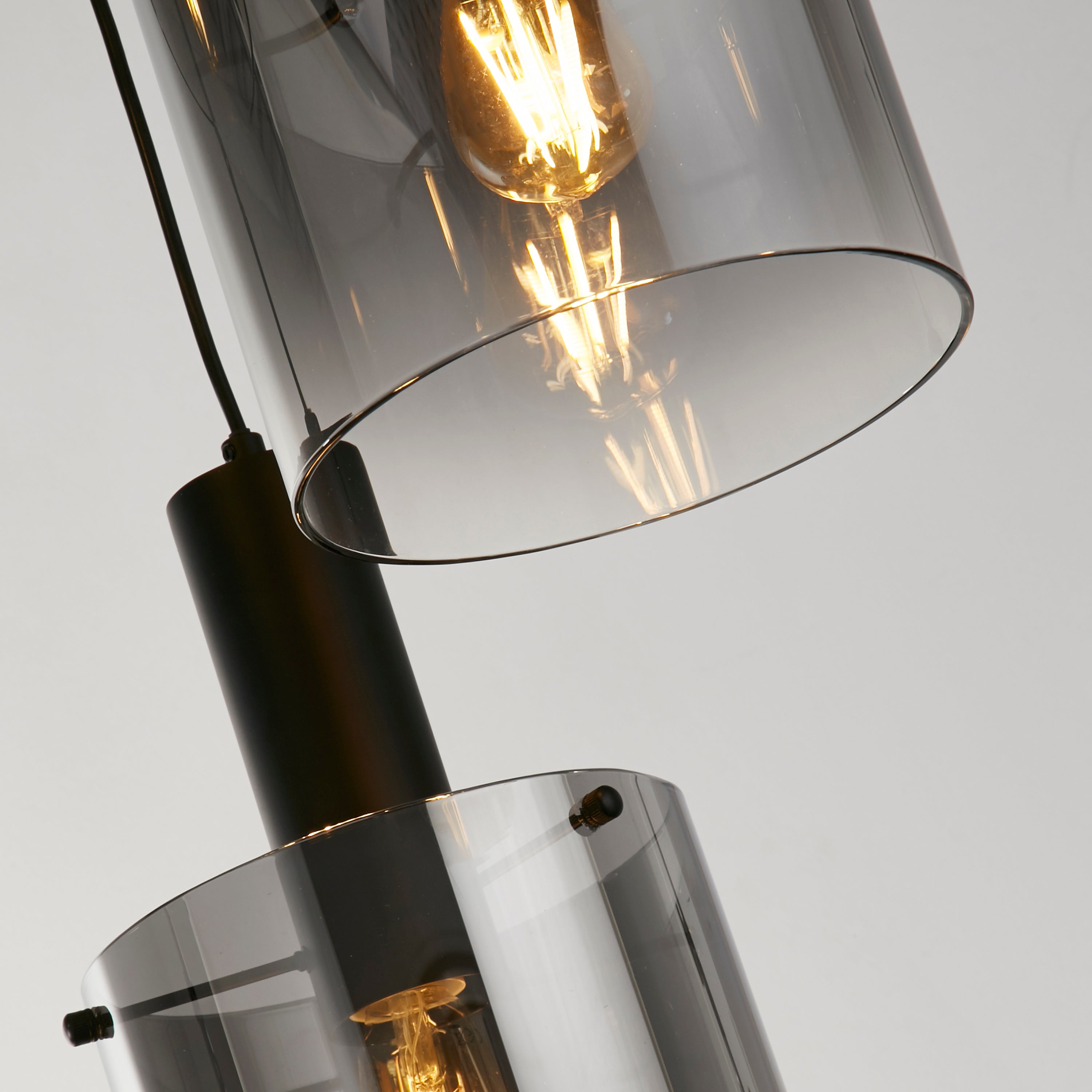 Searchlight Sweden 3 Light Multi-Drop Black Pendant - Smoked Ombre Glass Shade