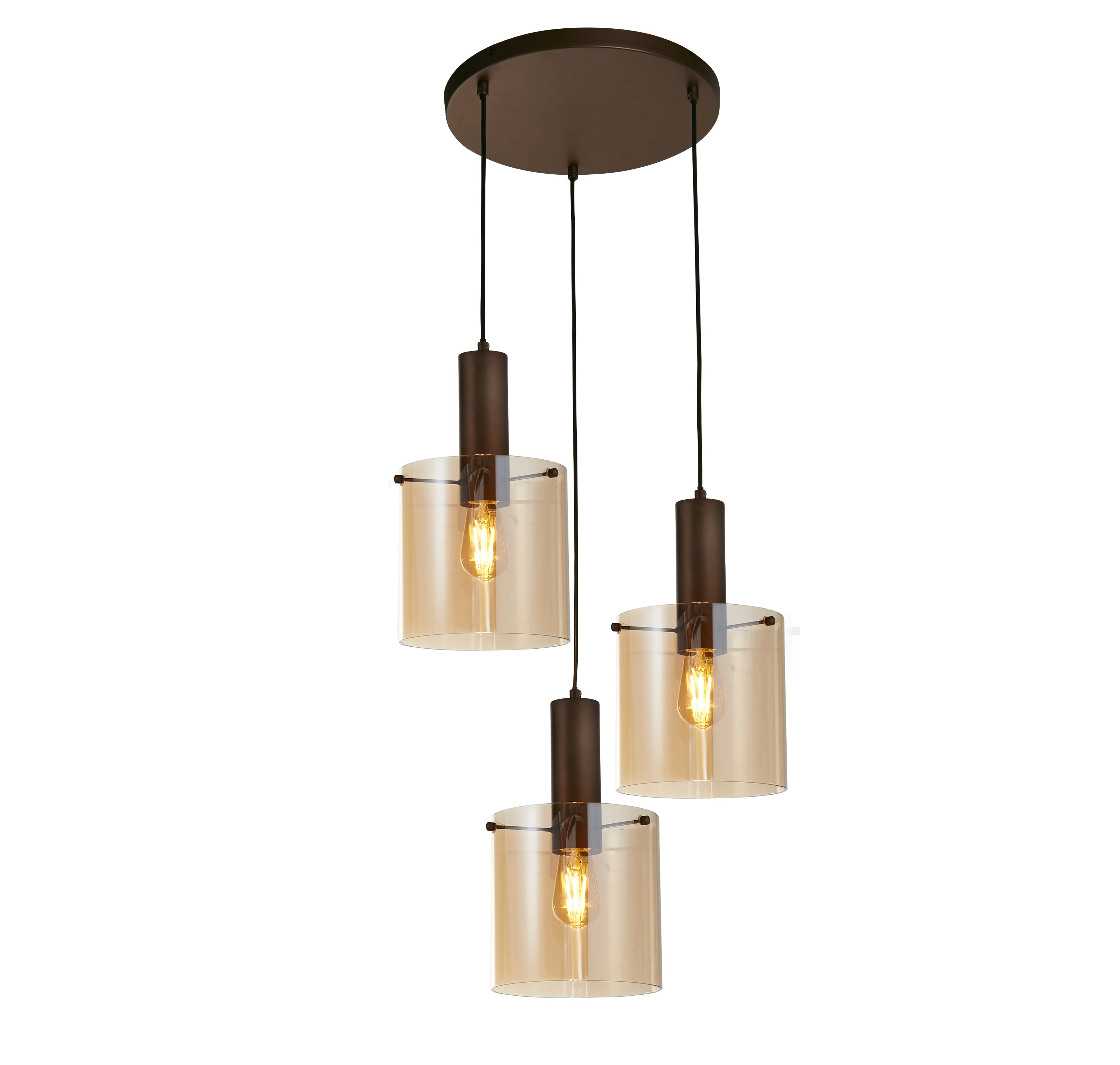 Searchlight Sweden 3 Light Multi-Drop Brown Pendant - Amber Glass Shade