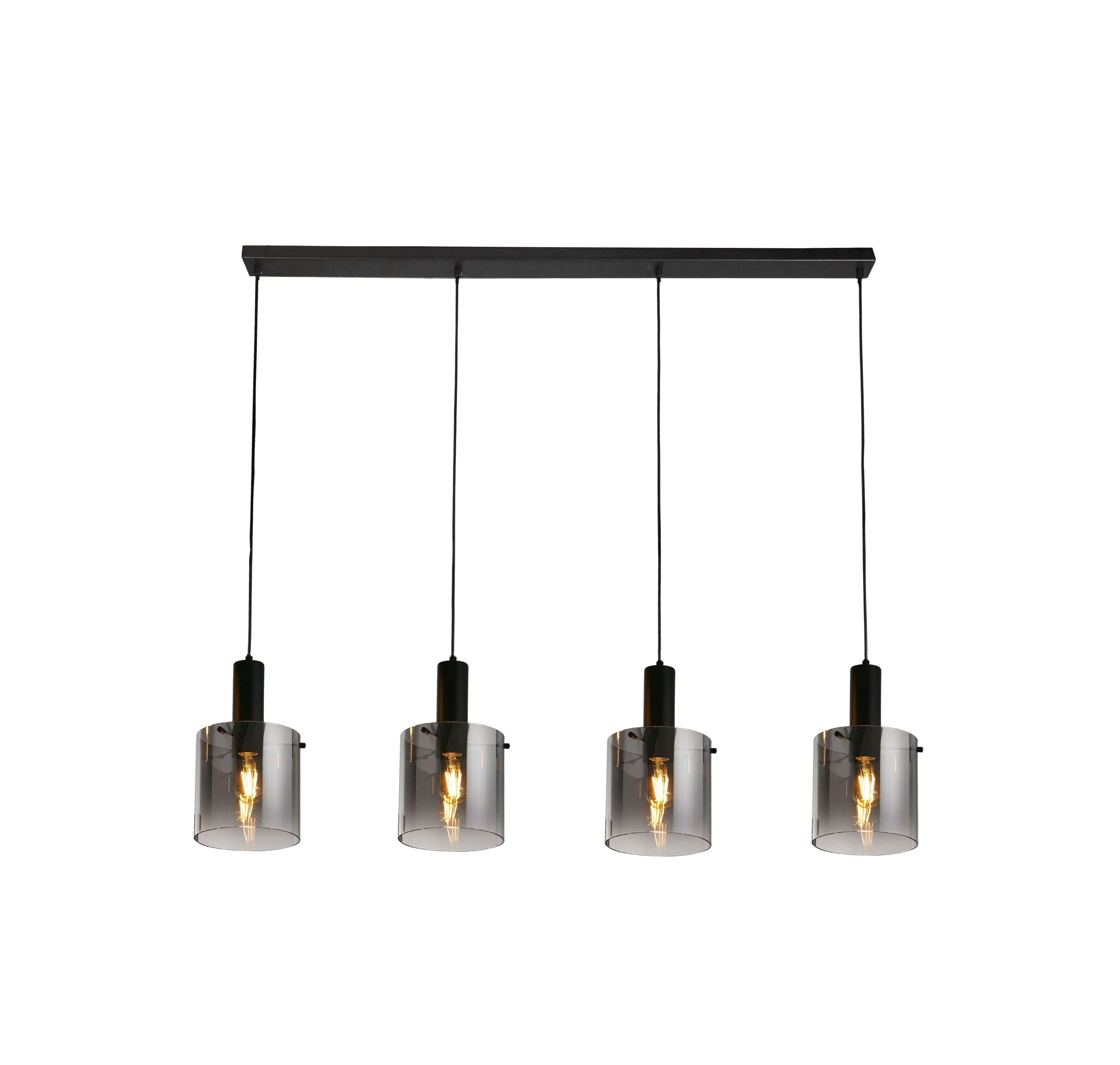 Searchlight Sweden 4 Light Black Bar Pendant - Smoked Ombre Glass Shade