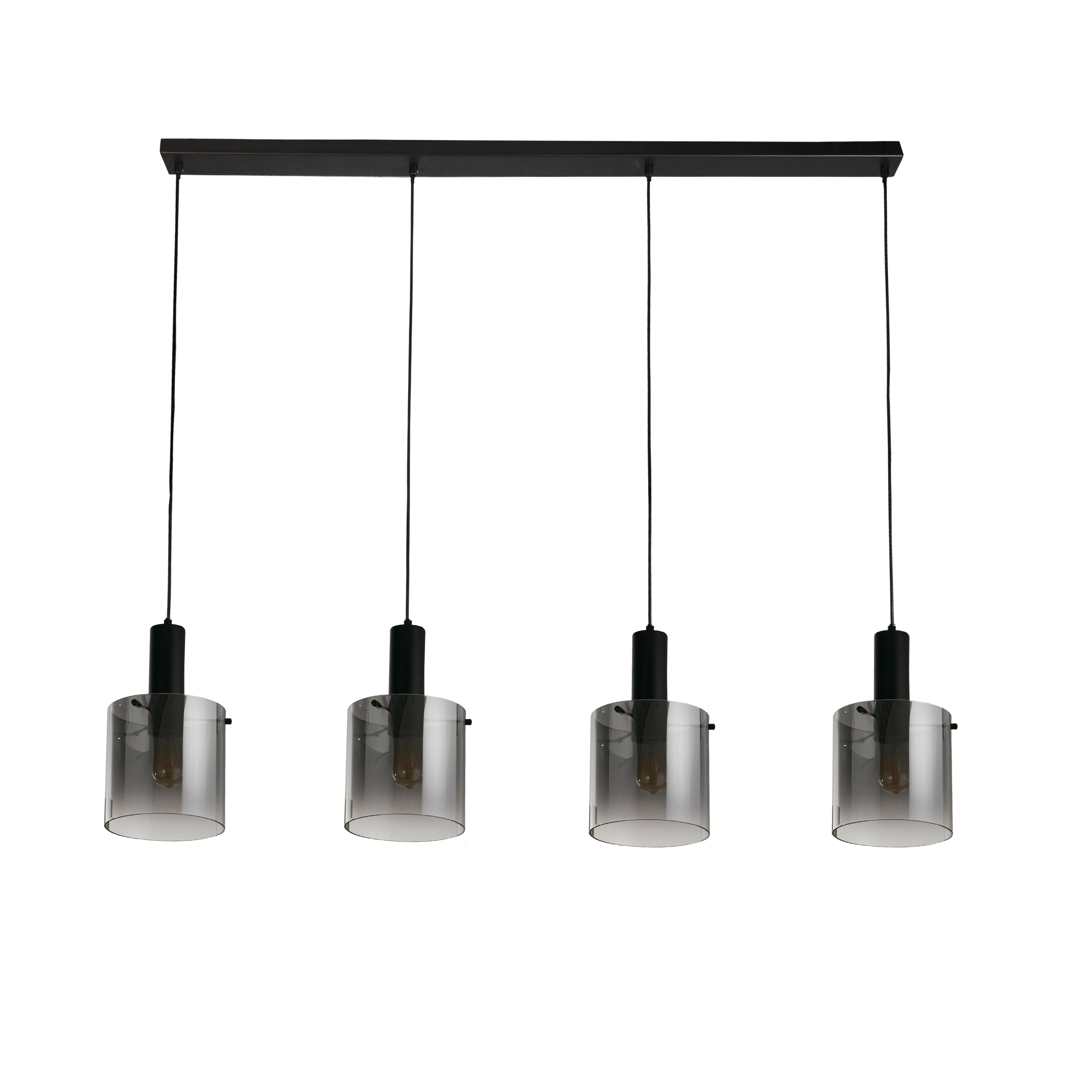 Searchlight Sweden 4 Light Black Bar Pendant - Smoked Ombre Glass Shade