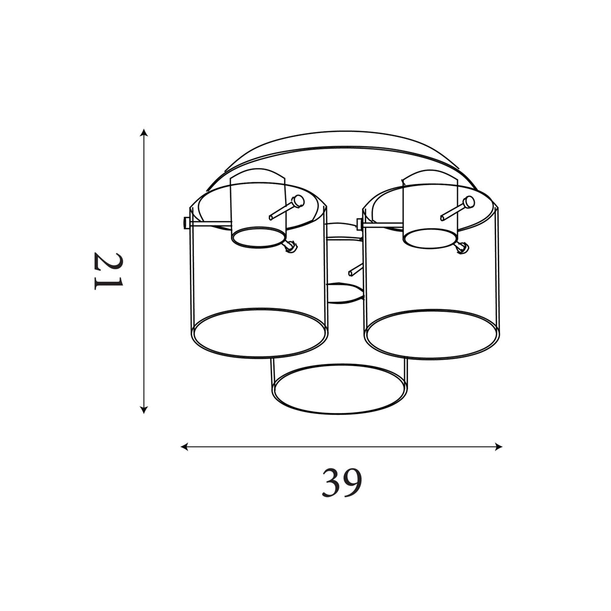 Dimension diagram of the Sweden, Matt Black, Flush Ceiling Light - Smoked Glass with height and width in cm.