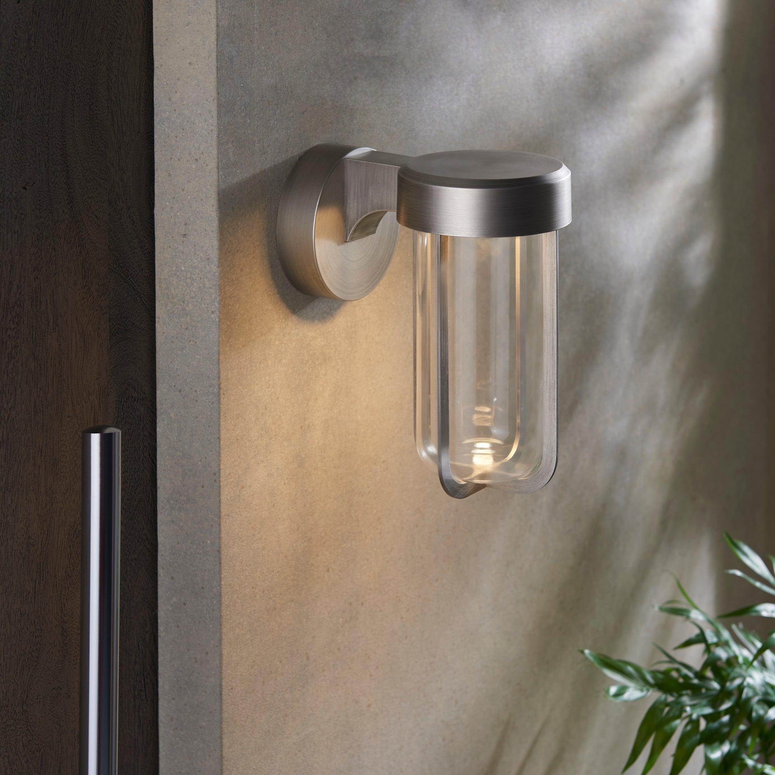 Newquay Large LED Brushed Silver Outdoor Wall Light-WAREHOUSE-40-130226