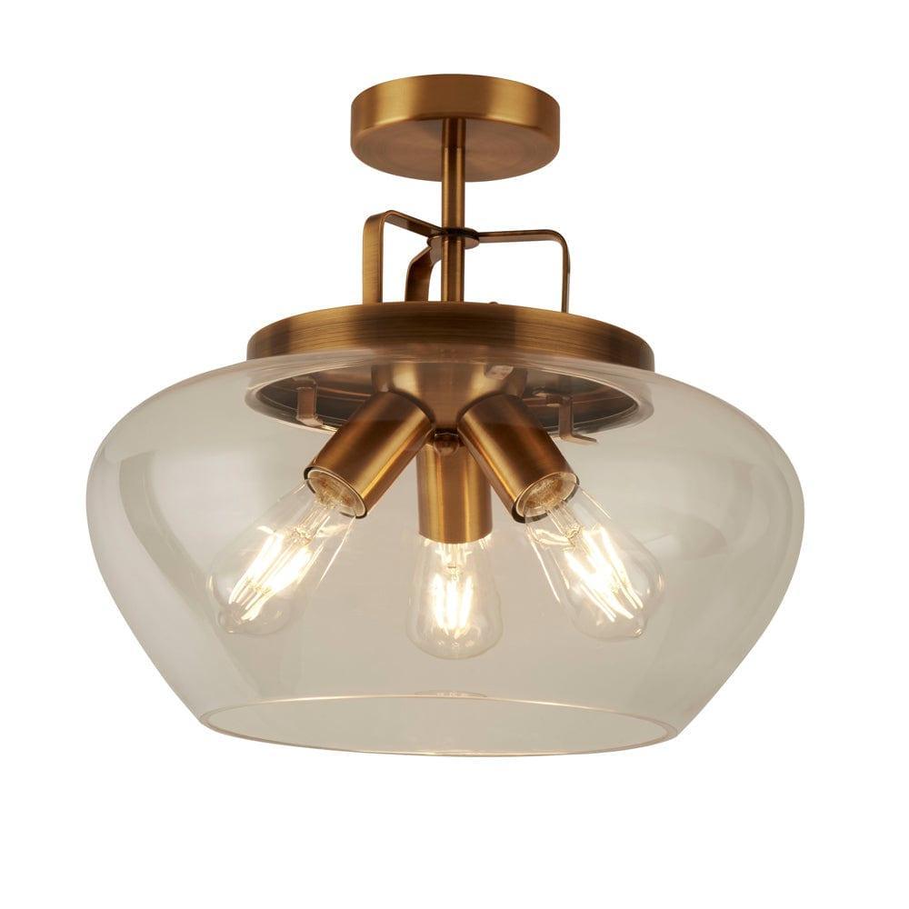 Boule 3 Light Bronze Semi-Flush Ceiling Light - Glass Shade-warehouse-180926