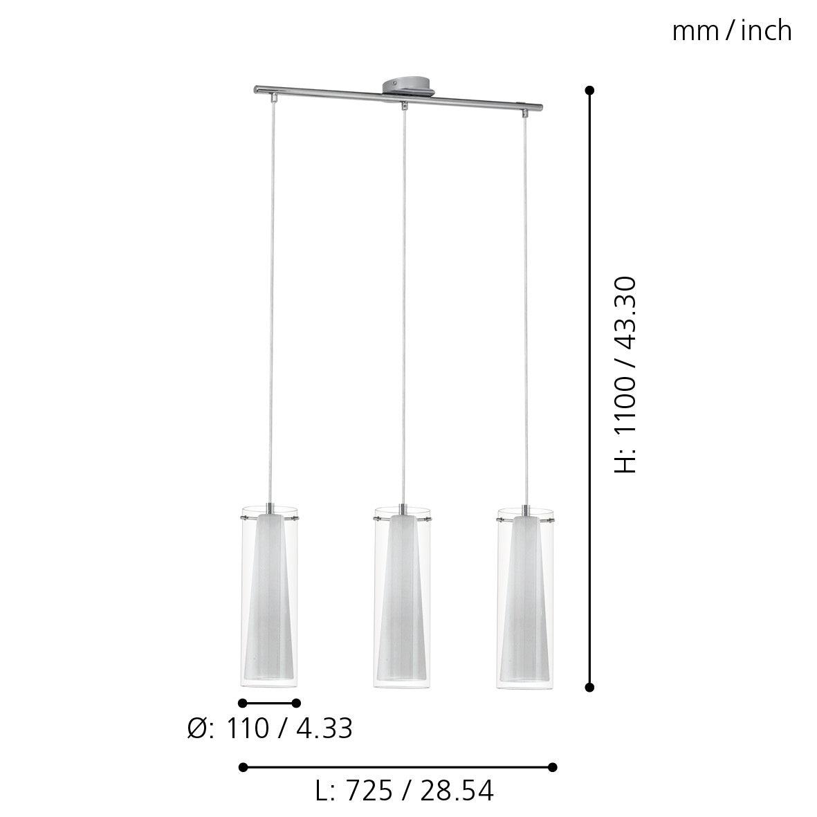 eglo pinto 3 light chrome opal glass ceiling pendant Kitchen Lighting Close Up