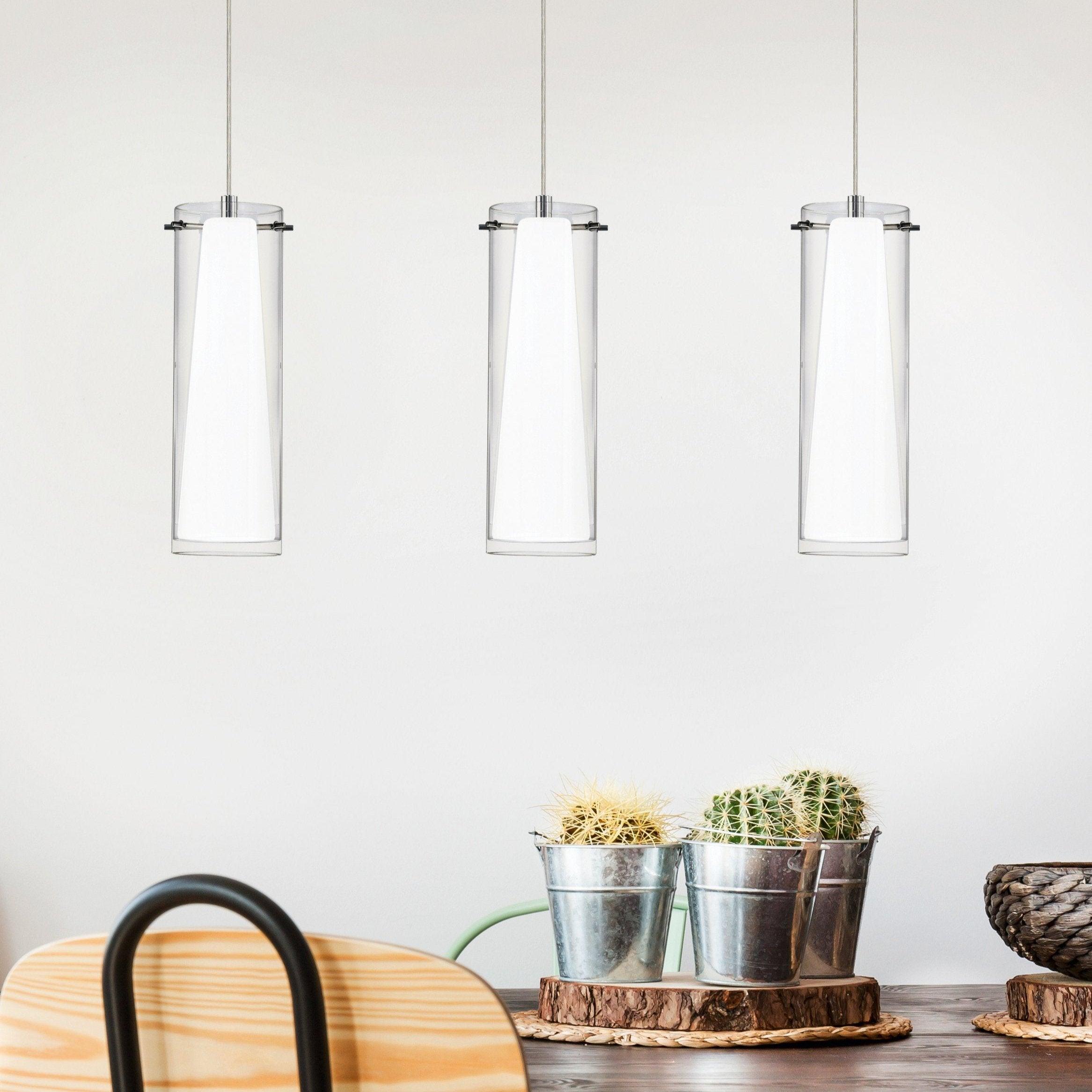 eglo pinto 3 light chrome opal glass ceiling pendant living room image