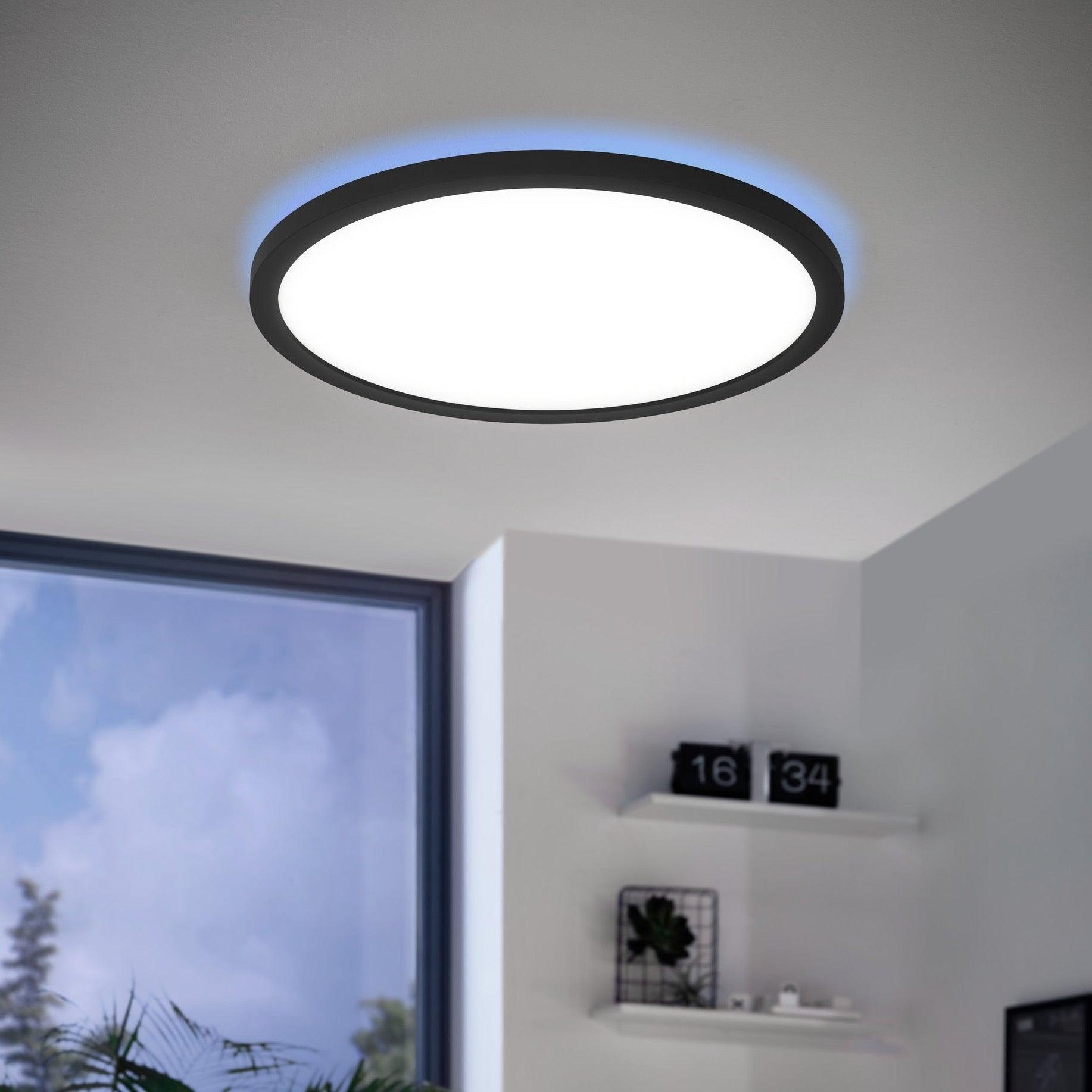 eglo connect rovito z round black smart led flush light 29 5cm
