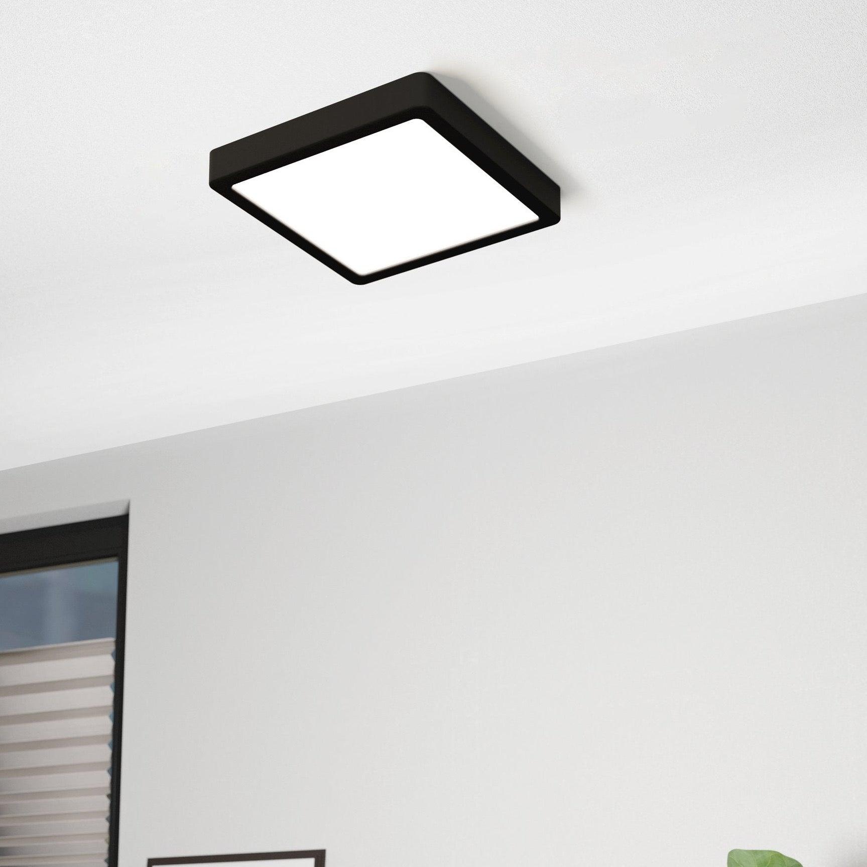 eglo connect fueva z smart led black square ceiling light living room close up