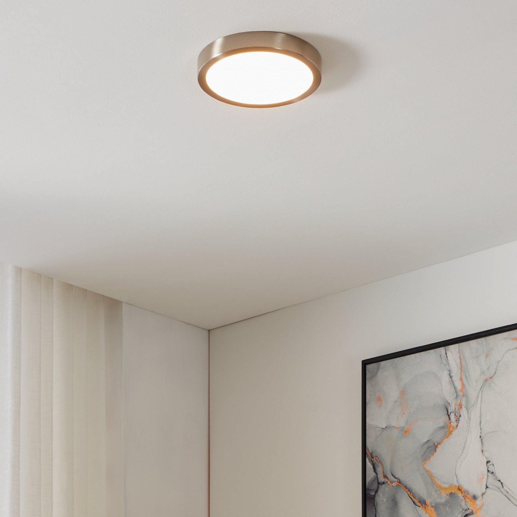 eglo connect fueva z smart led nickel round flush ceiling light
