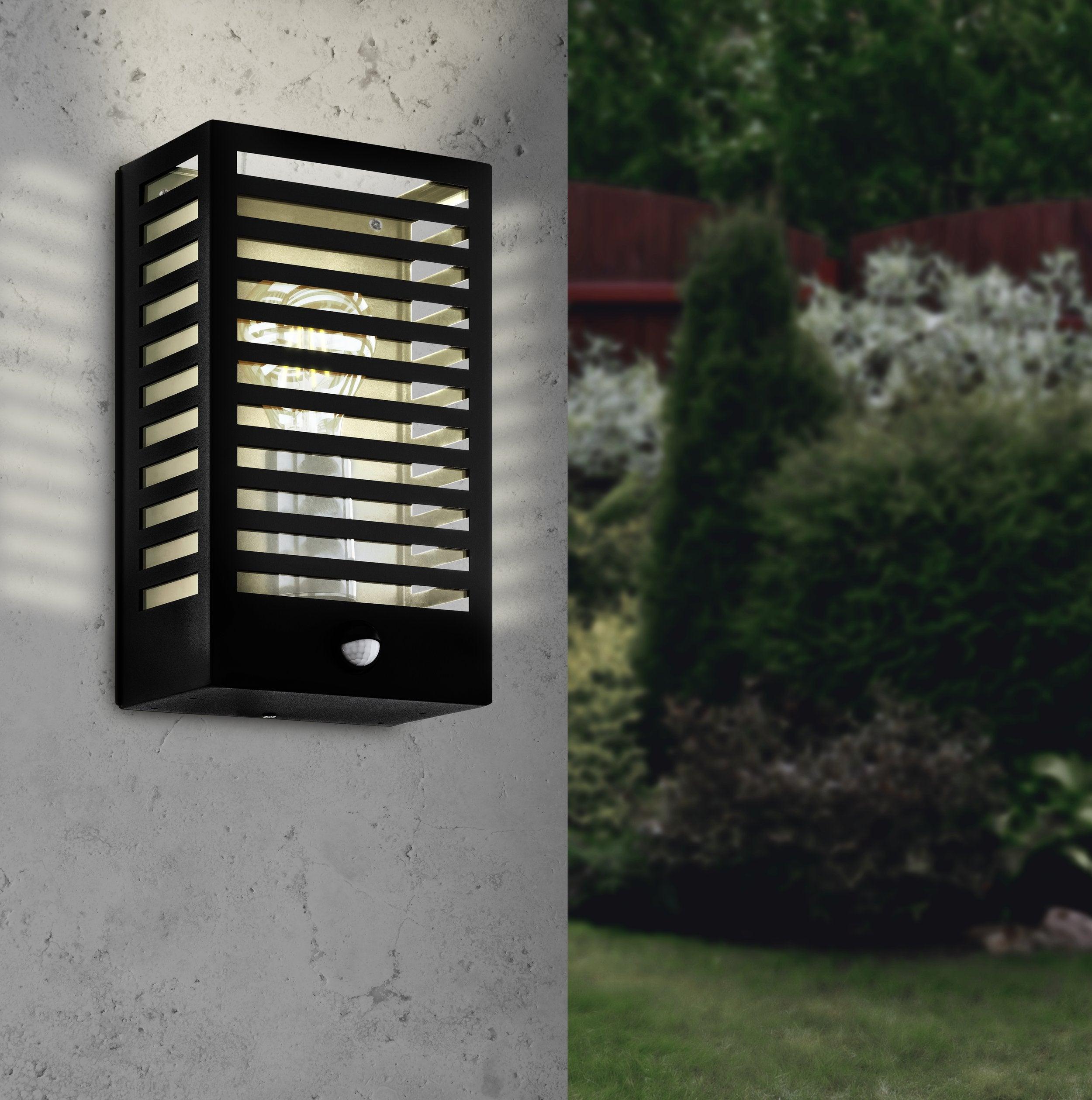 eglo alamonte 3 black pir metal framed outdoor wall light ip44