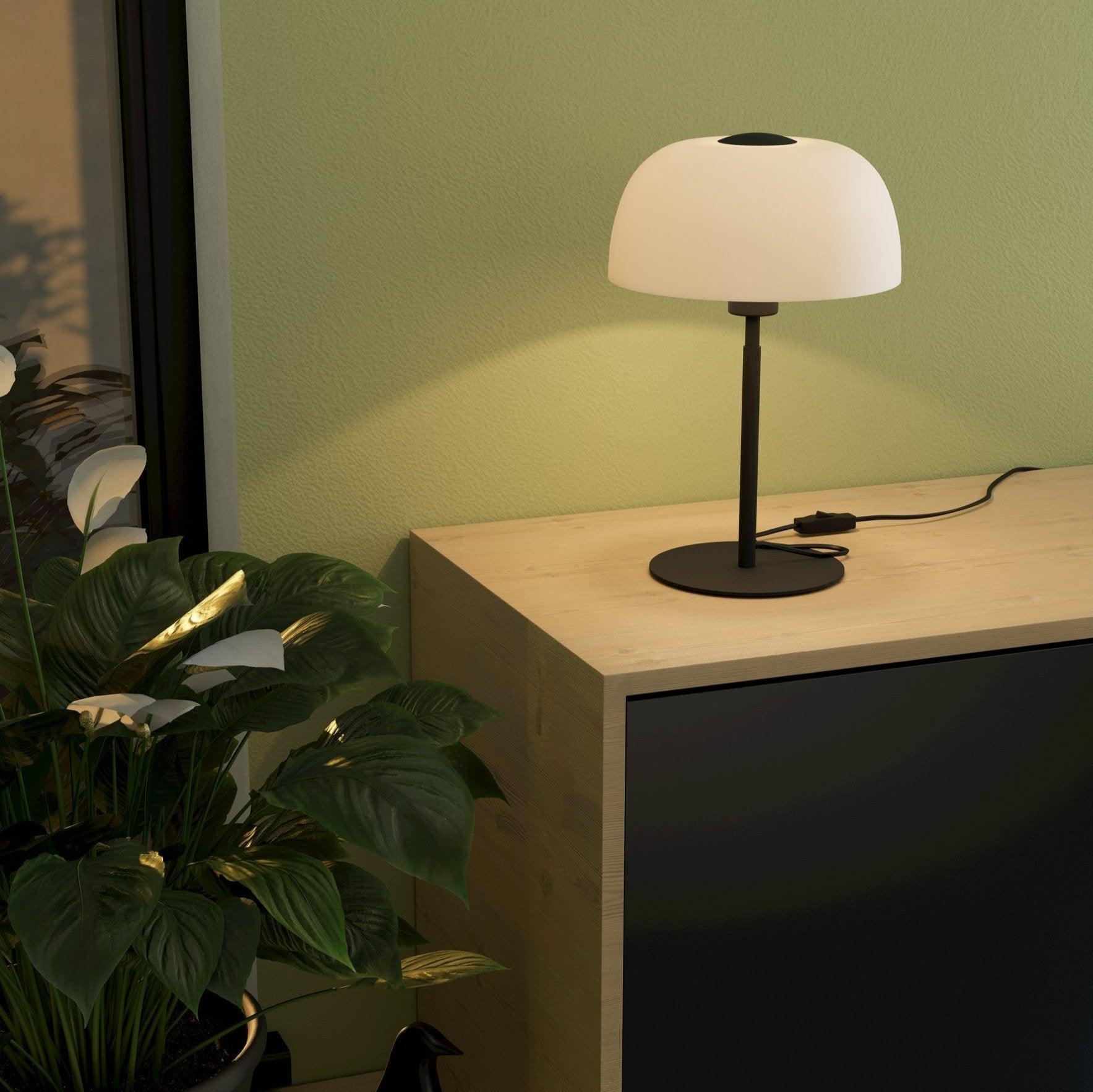 eglo solo 2 metal black table lamp white glass shade