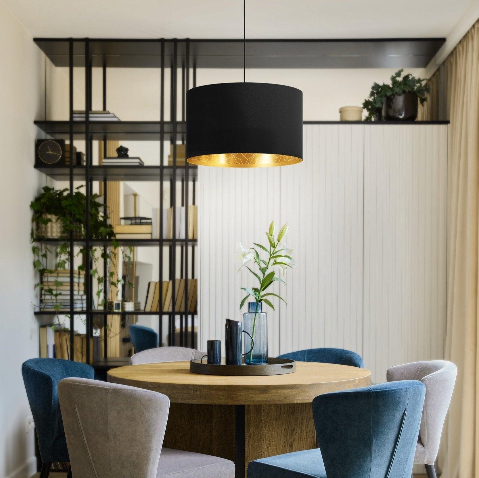 eglo zaragoza black gold round fabric ceiling pendant 38cm