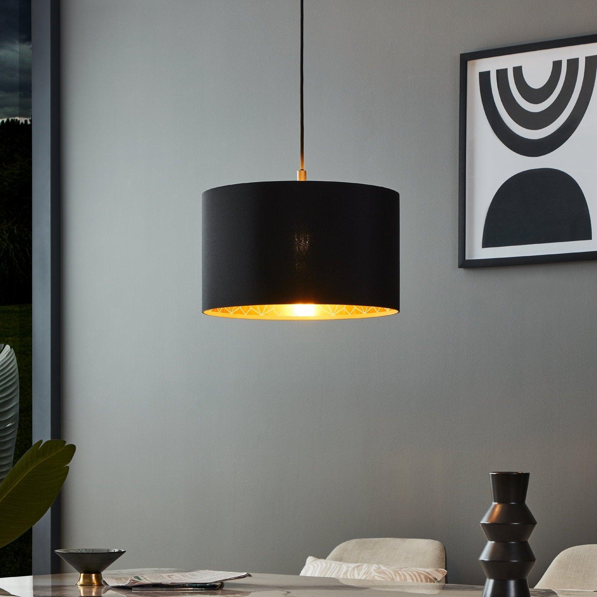 eglo zaragoza black gold round fabric ceiling pendant 38cm living room image