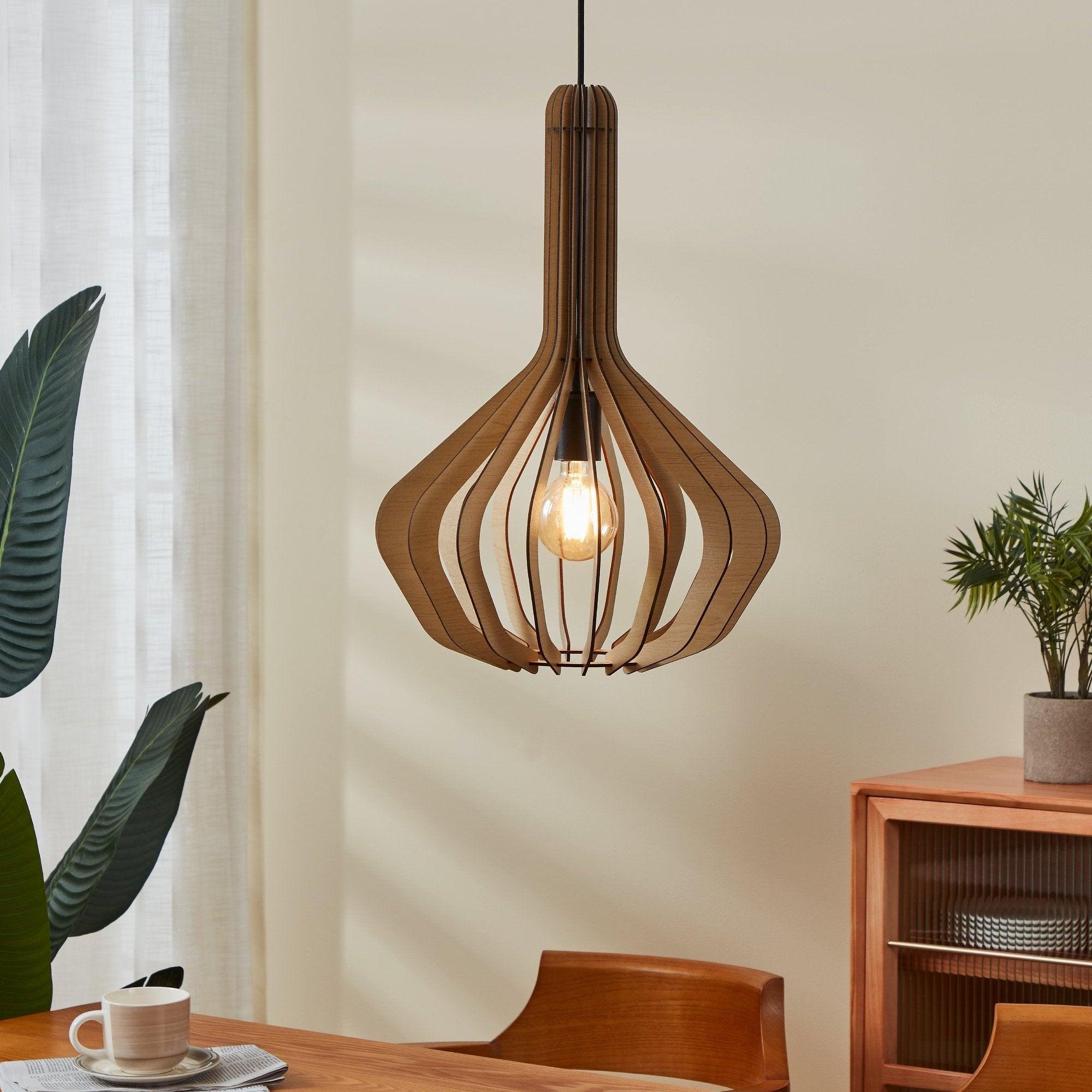eglo velasco spherical light wood segment pendant