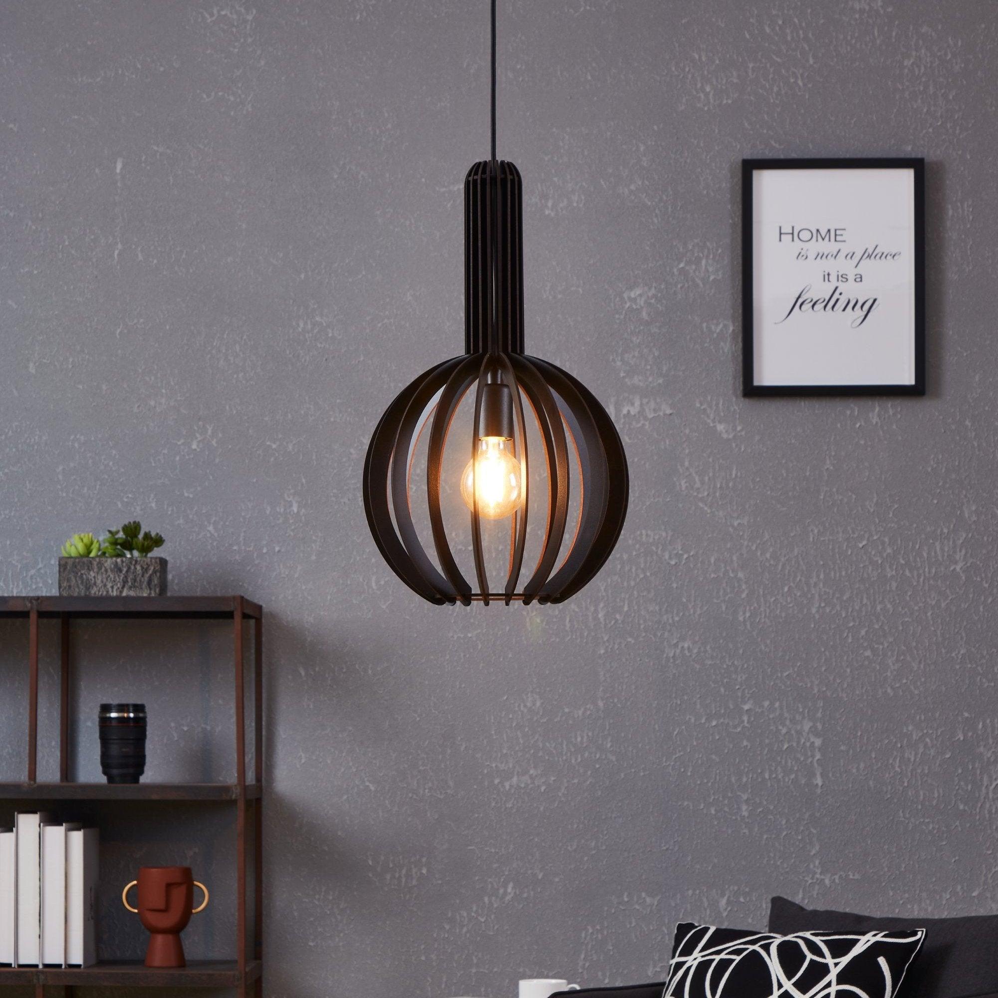 eglo velasco spherical black wood segment pendant