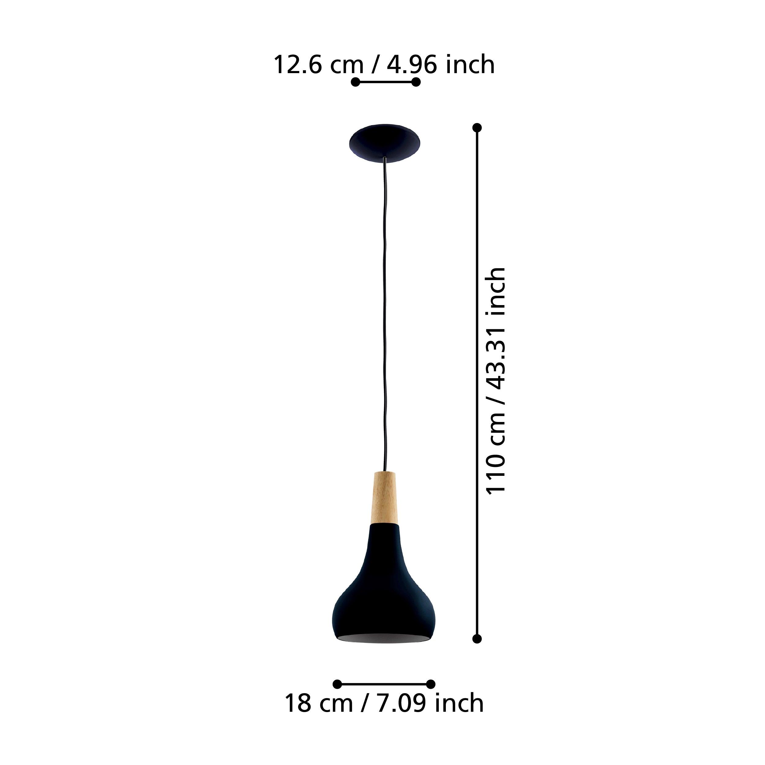 eglo sabinar black metal wood curved ceiling pendant living room close up