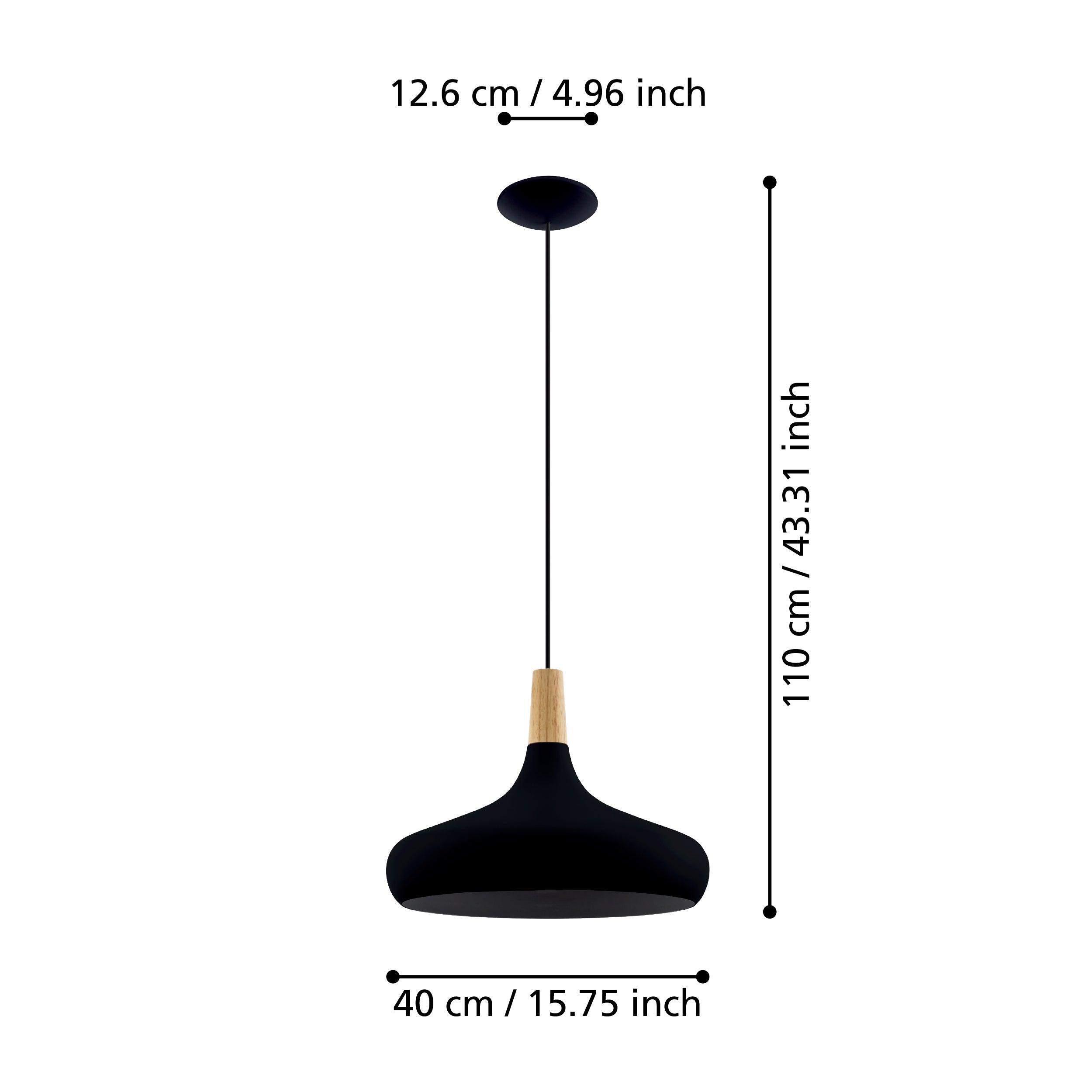 eglo sabinar black metal wood lampshade pendant 40cm living room close up