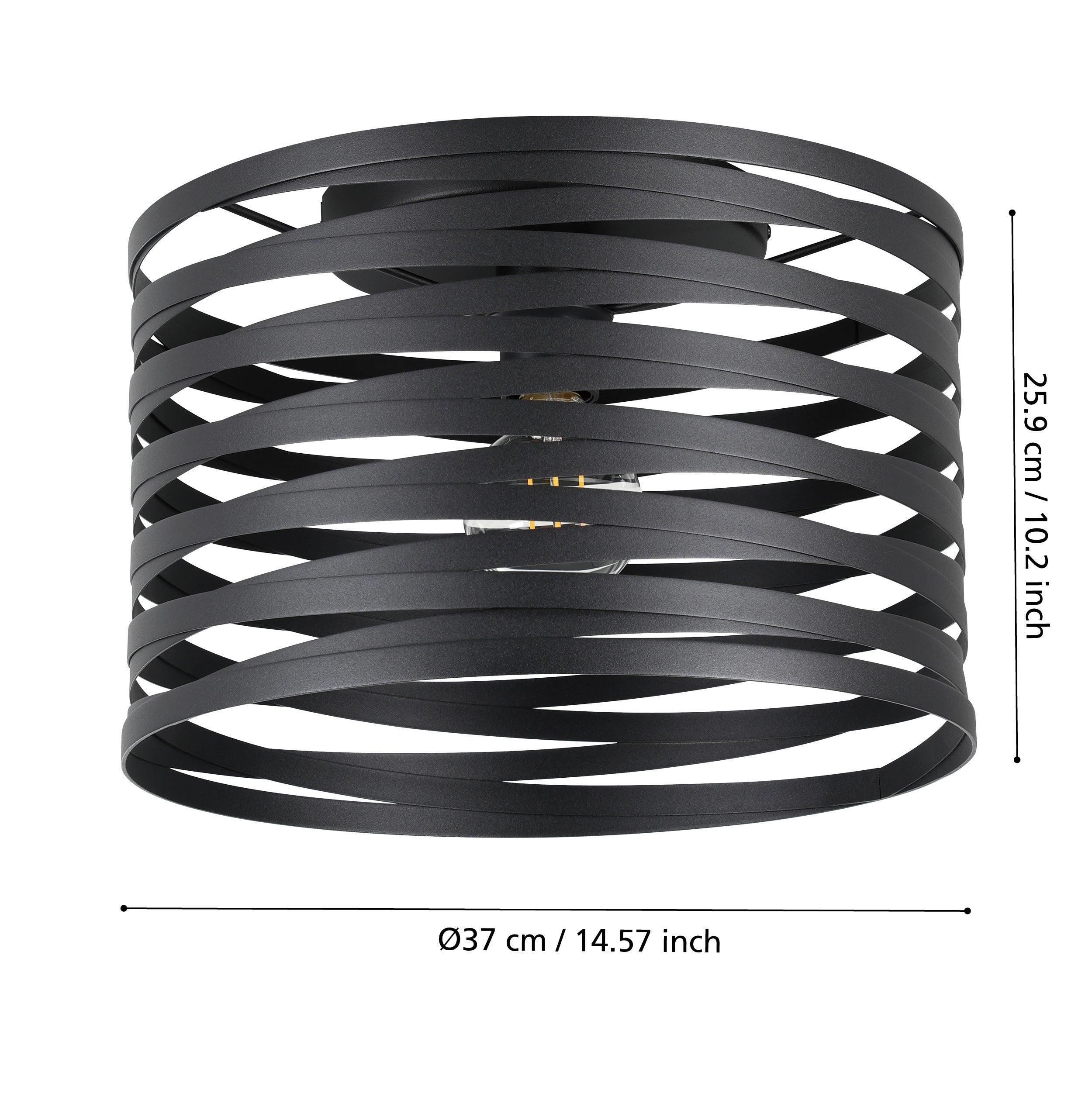 eglo cremella round black metal flush ceiling lampshade living room close up