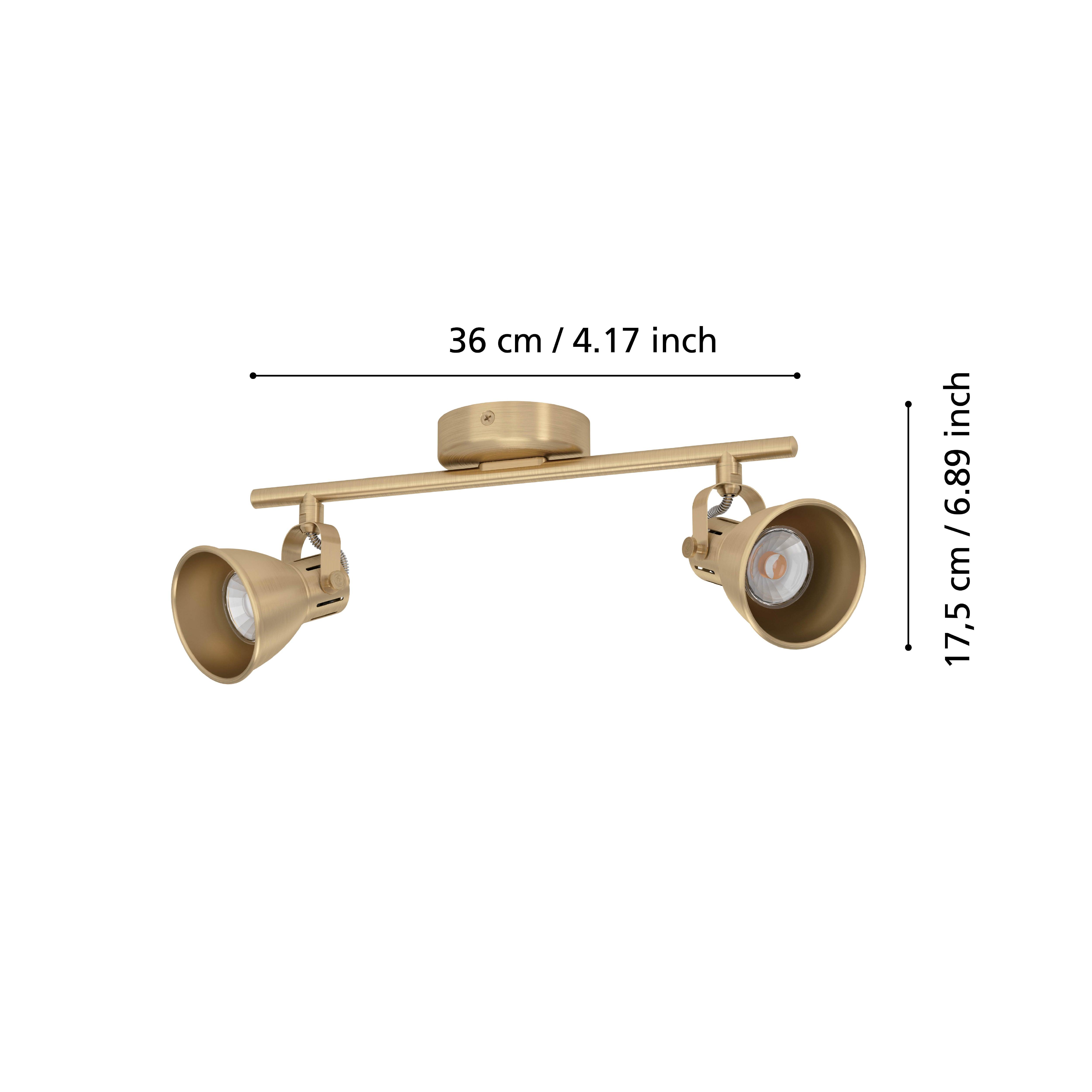 eglo seras brass 2 light bar spotlight living room close up