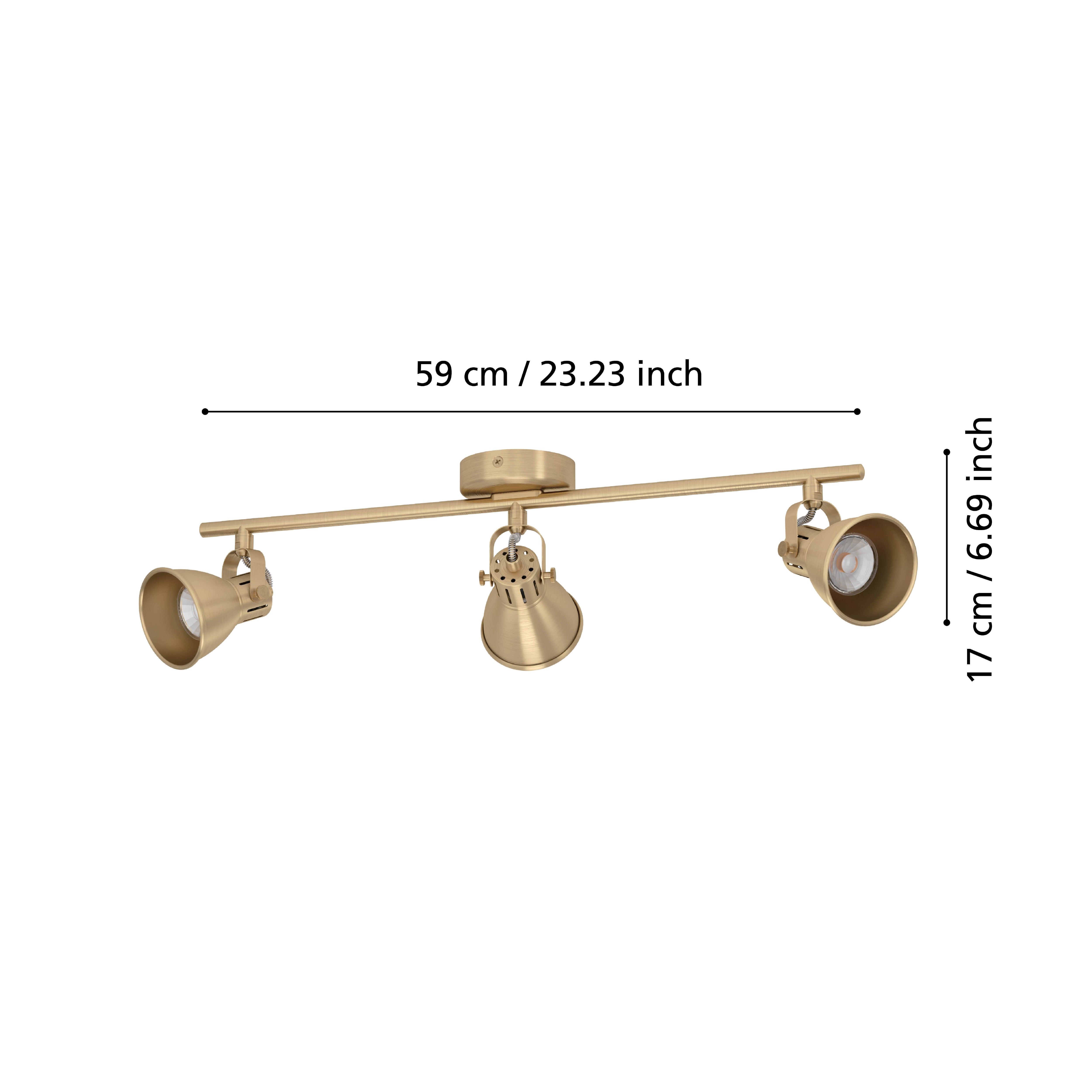 eglo seras brass 3 light bar spotlight living room close up