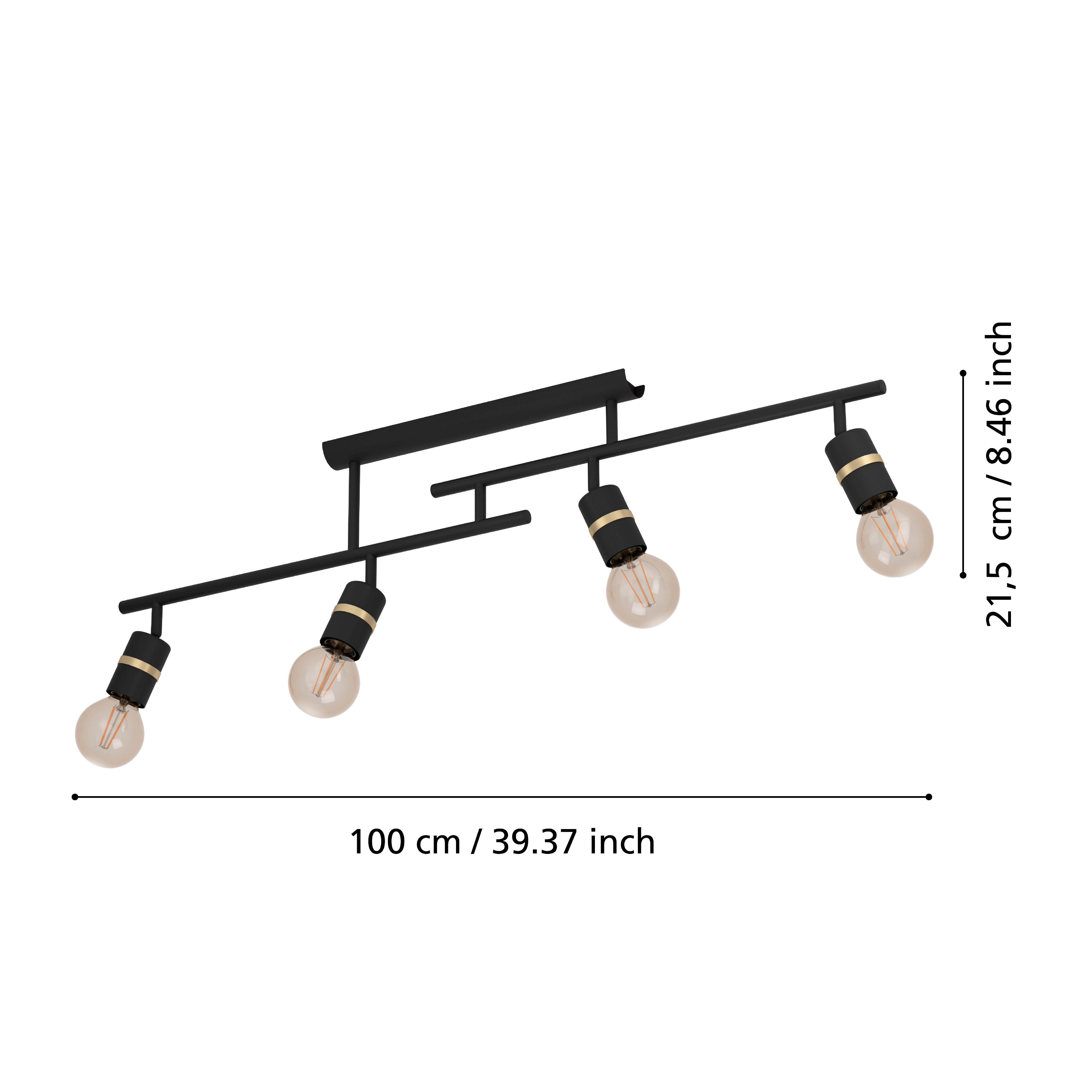 eglo lurone black brass 4 light bar semi flush living room close up