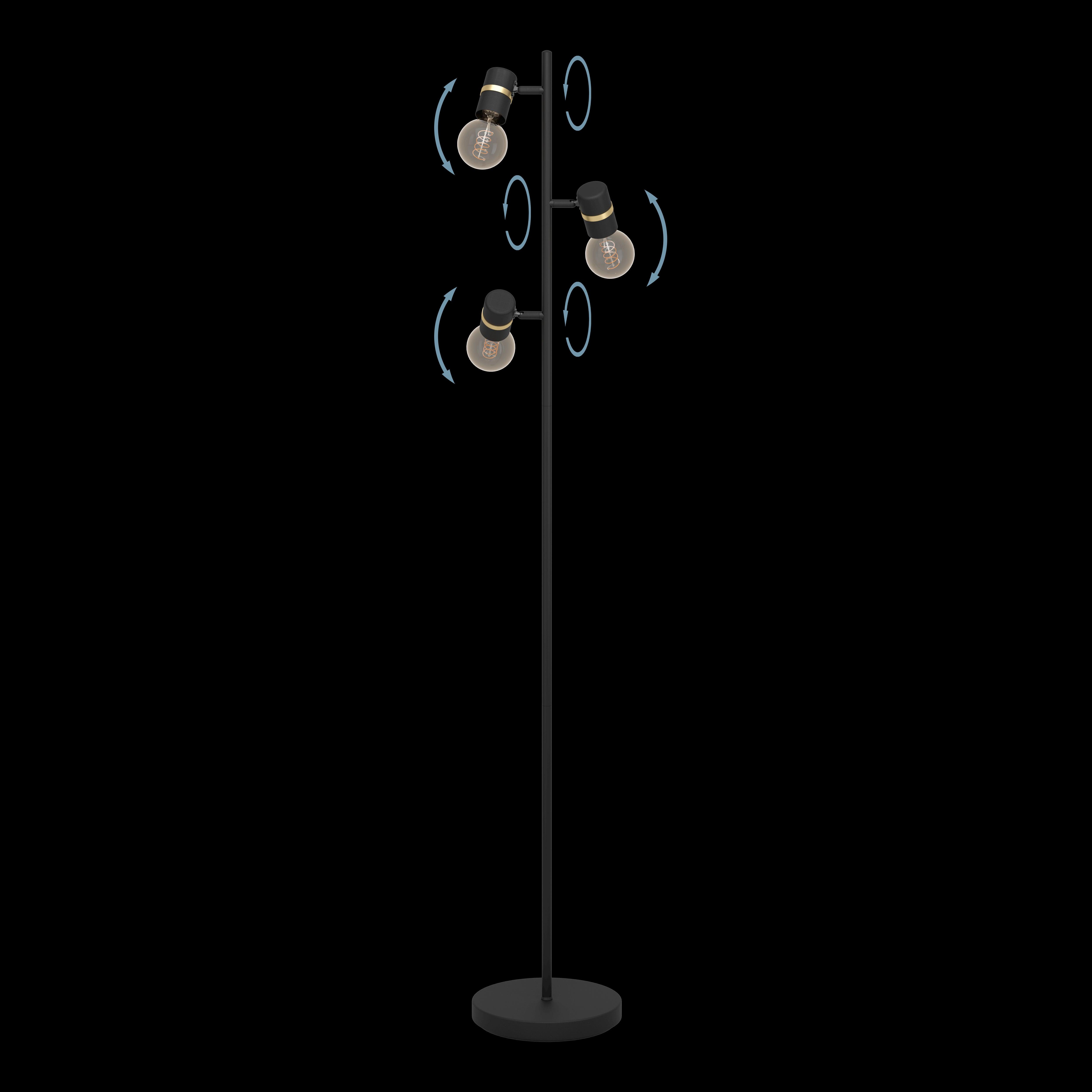 eglo lurone black brass 3 light adjustable floor lamp living room close up