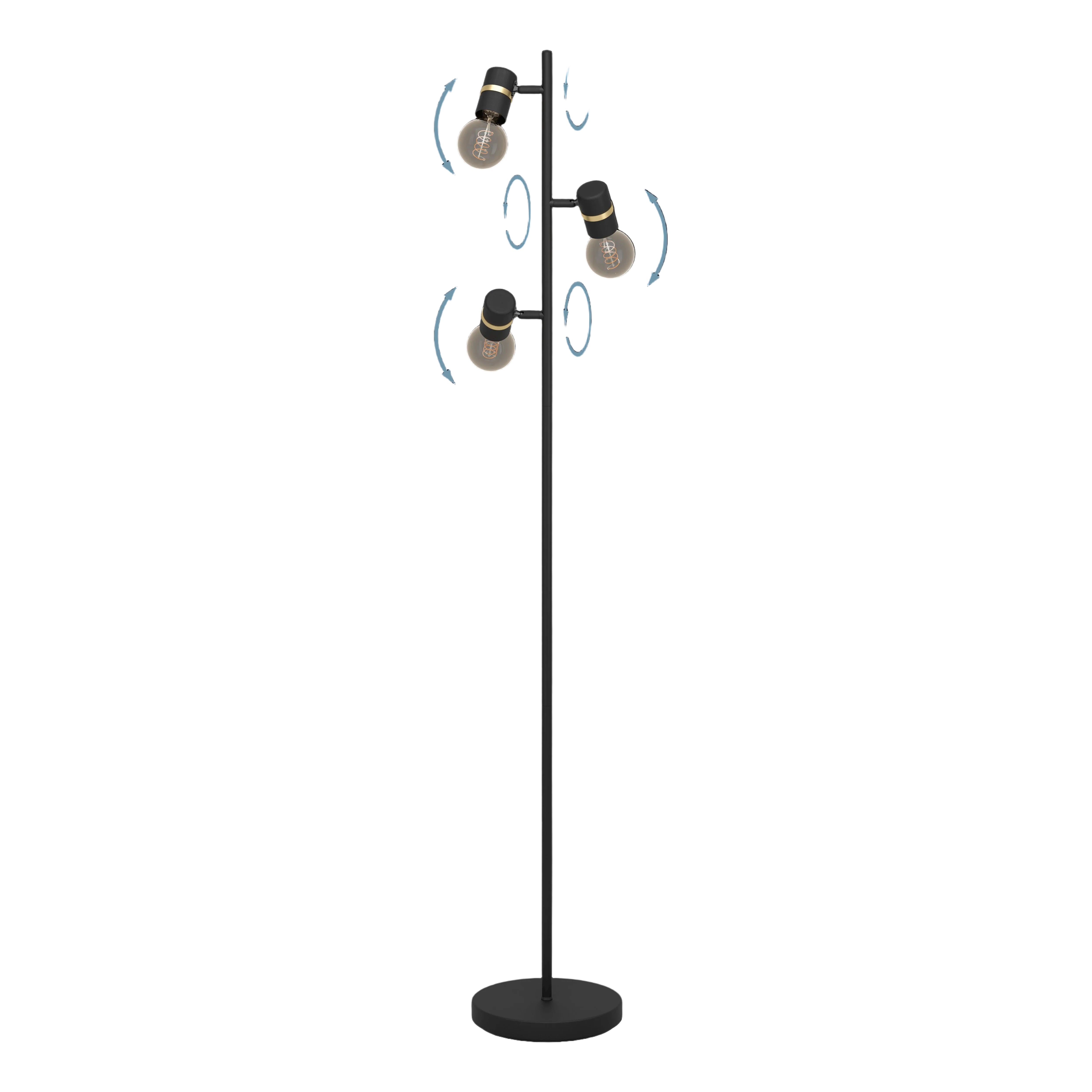 eglo lurone black brass 3 light adjustable floor lamp living room close up