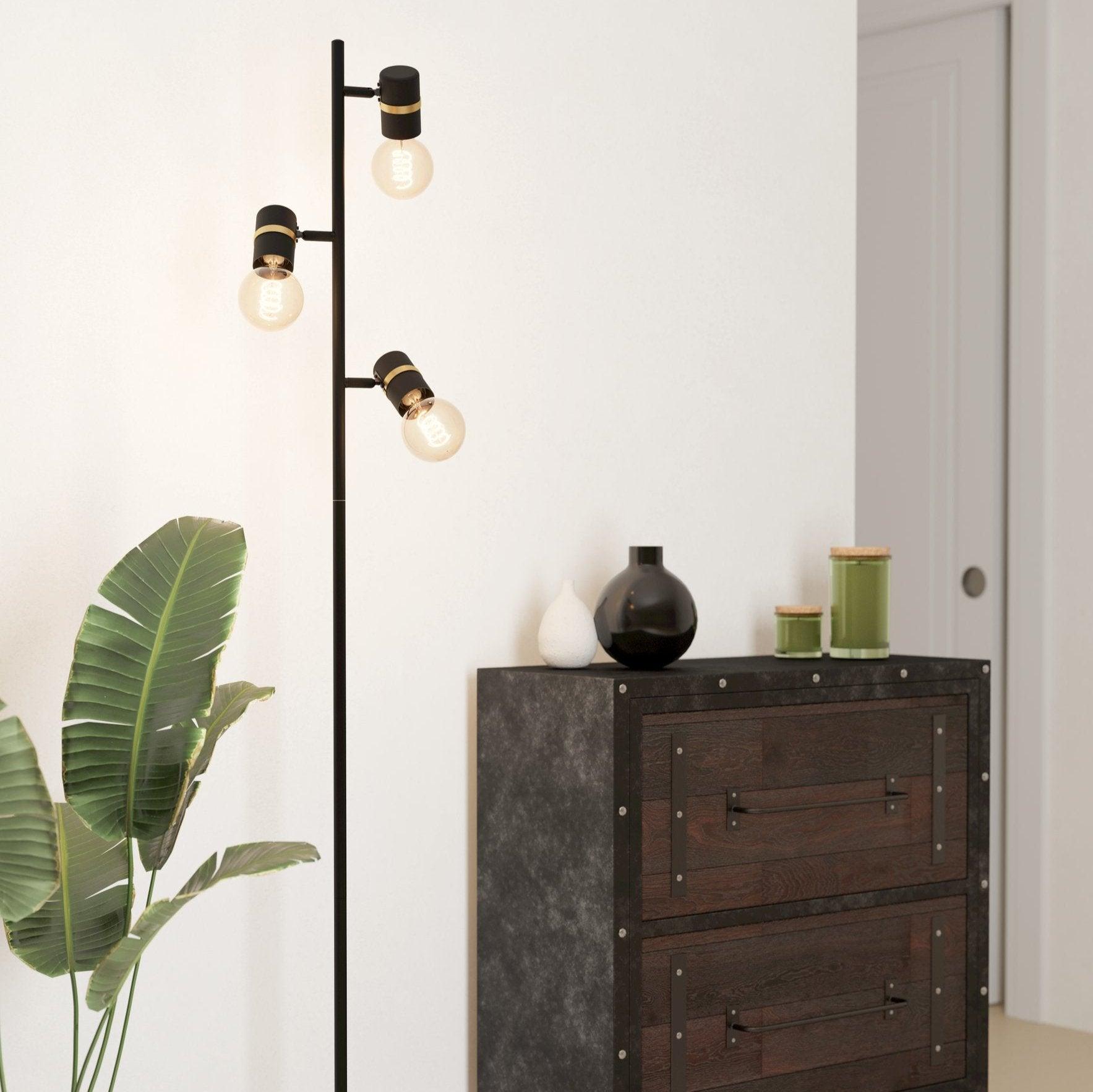 eglo lurone black brass 3 light adjustable floor lamp