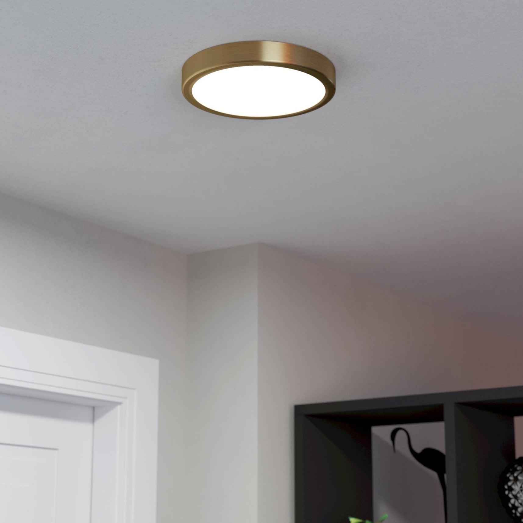 eglo fueva 5 brass led round flush ceiling light 21cm