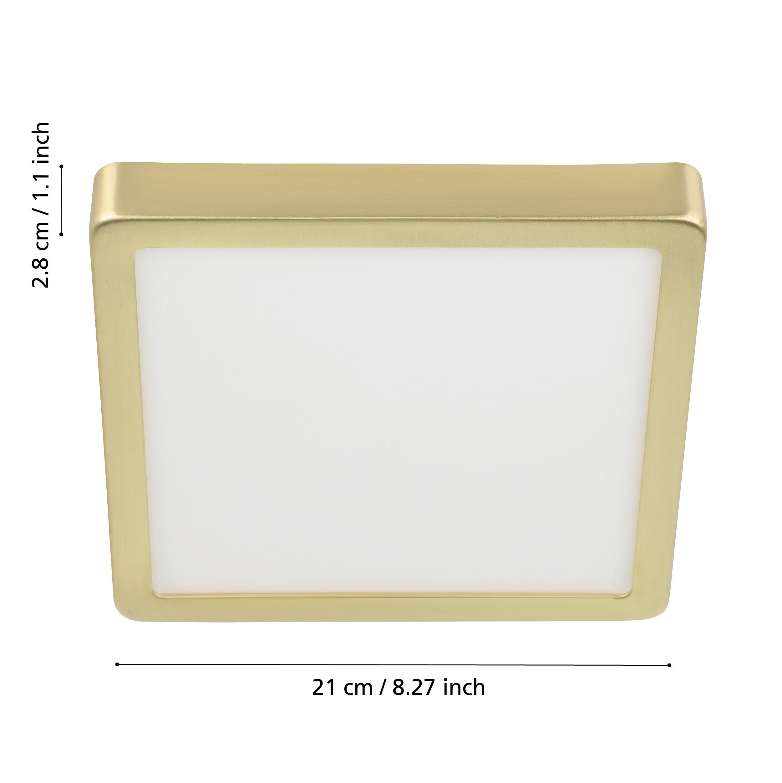 eglo fueva 5 brass led square flush ceiling light 21cm living room close up