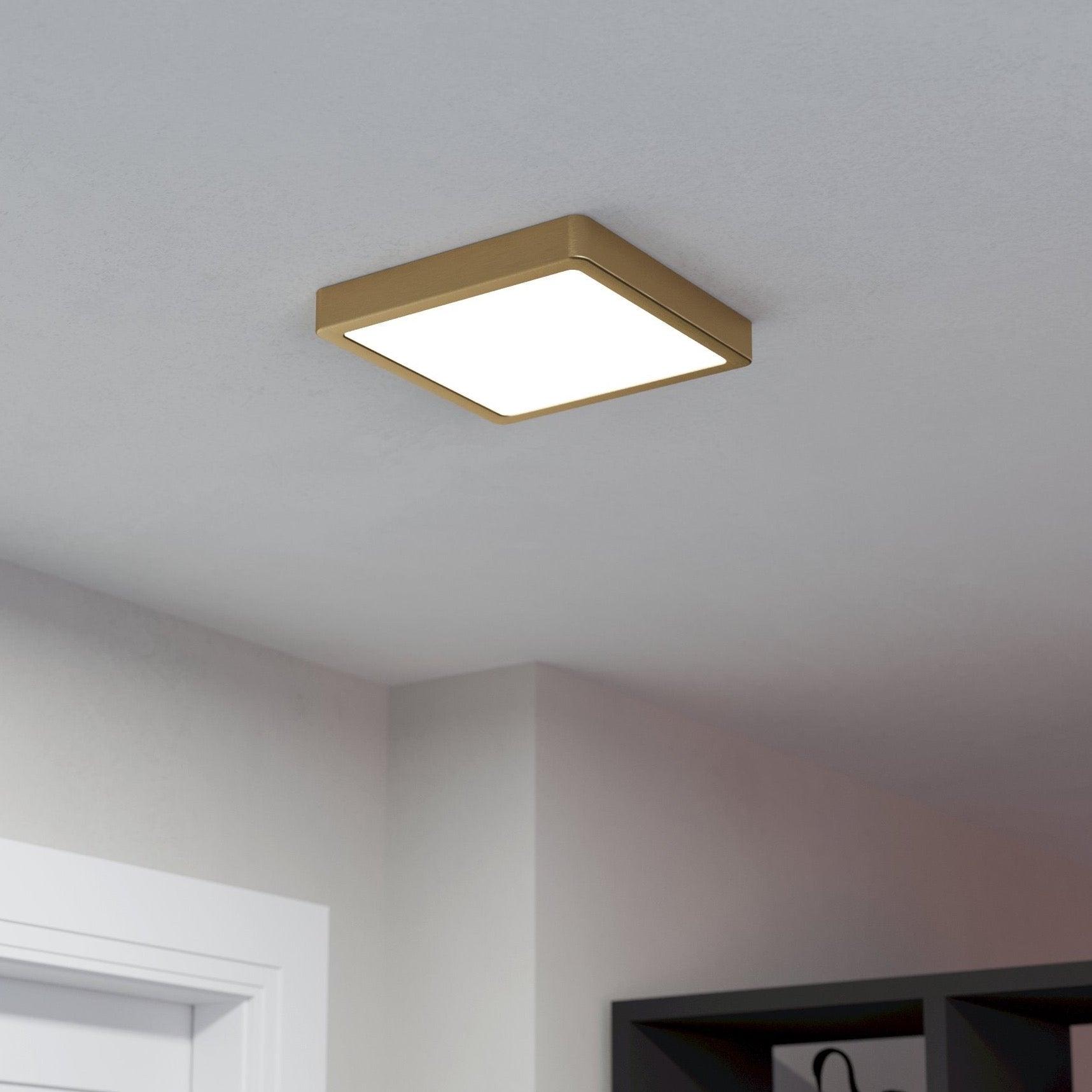 eglo fueva 5 brass led square flush ceiling light 21cm