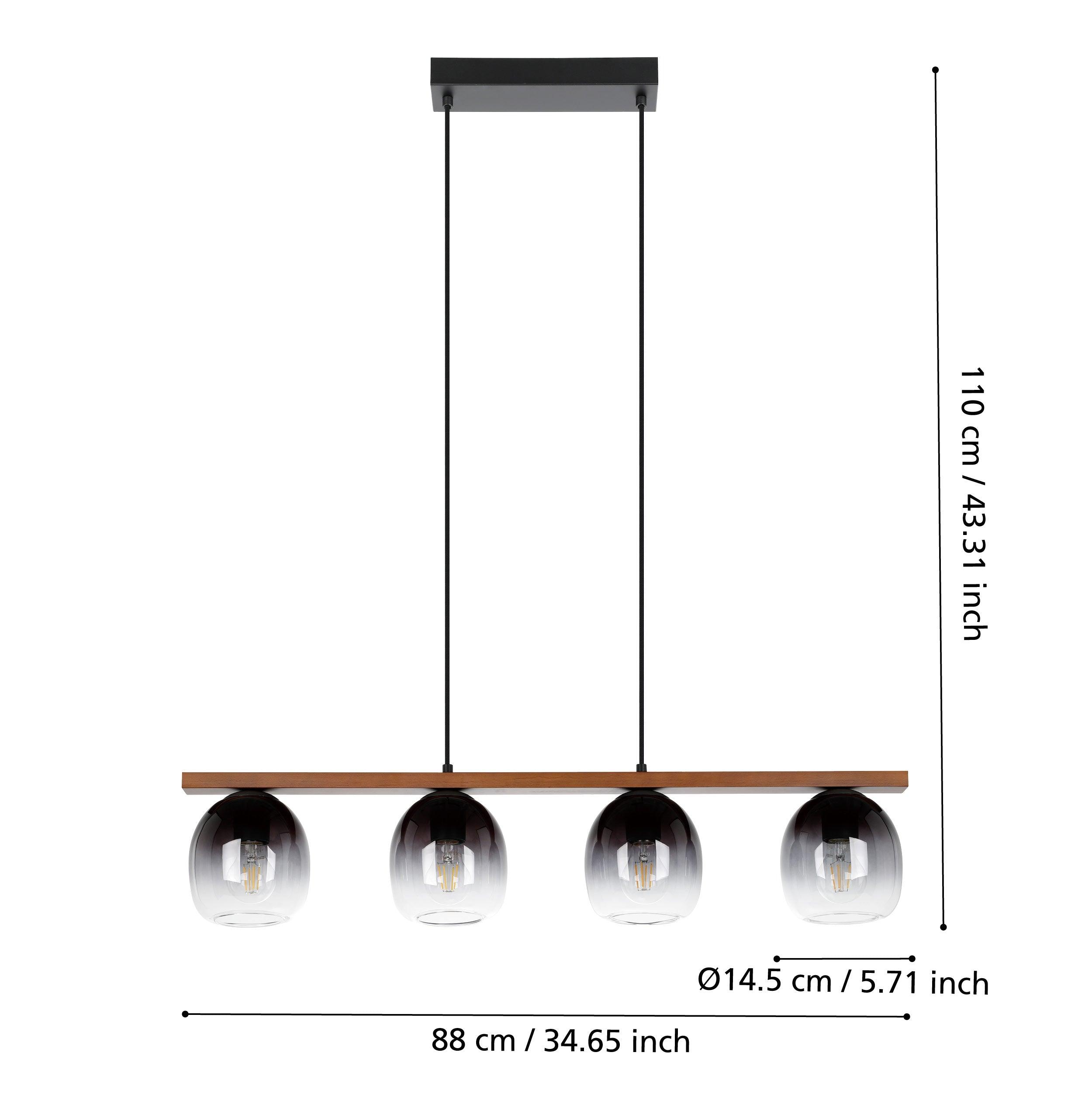 eglo filago 4 light wood beam glass shade pendant living room close up