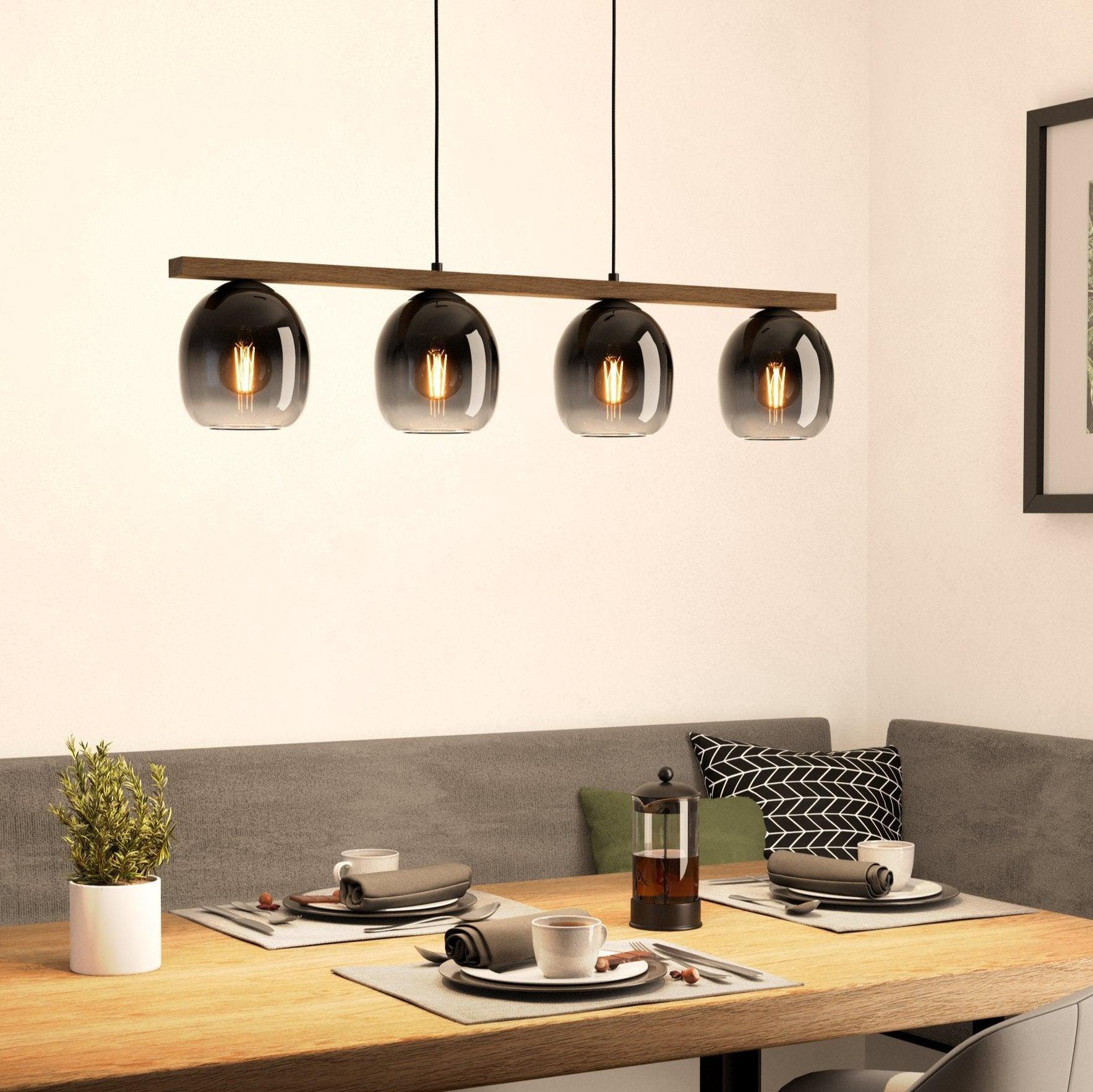 eglo filago 4 light wood beam glass shade pendant