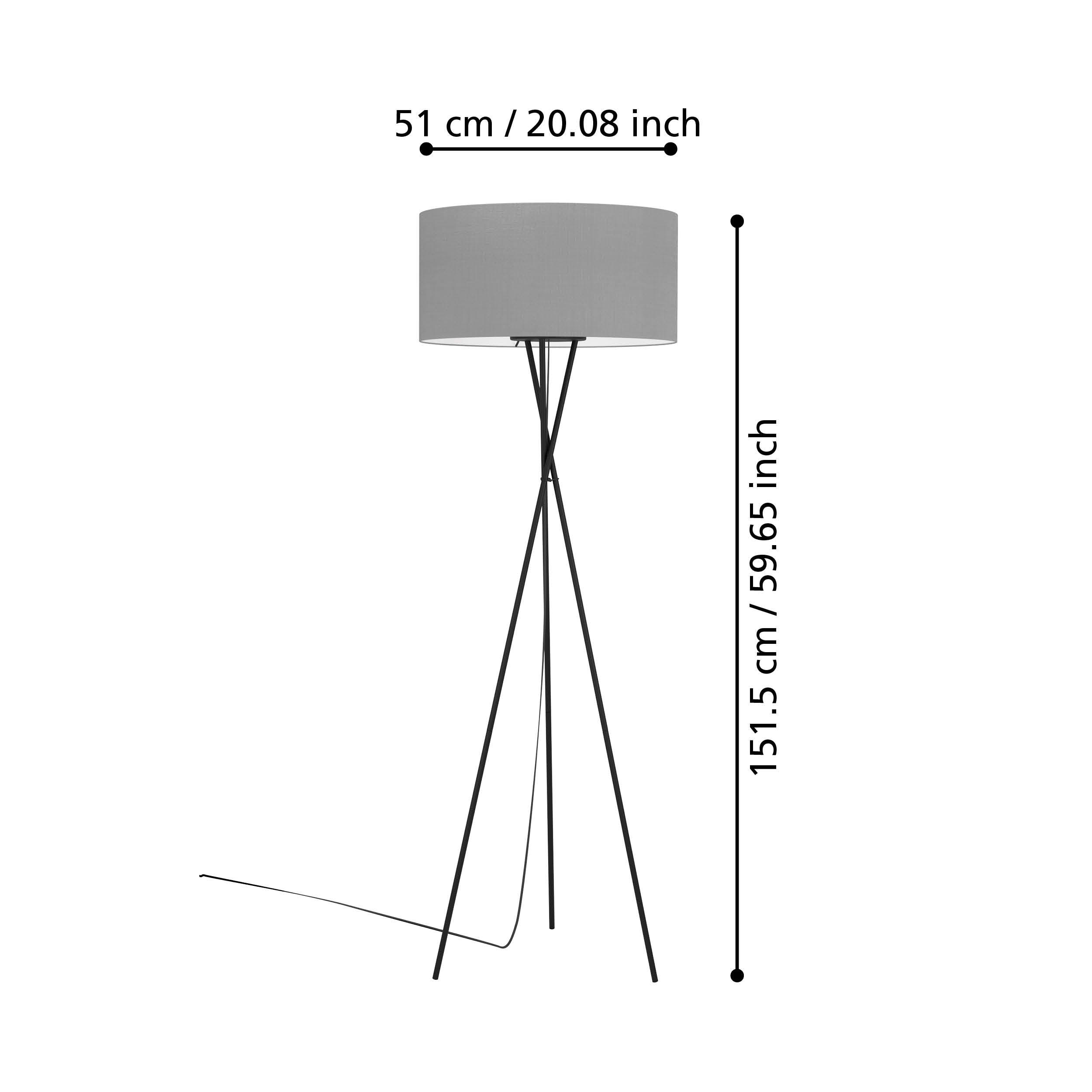eglo fondachelli black tripod floor lamp grey linen shade living room close up